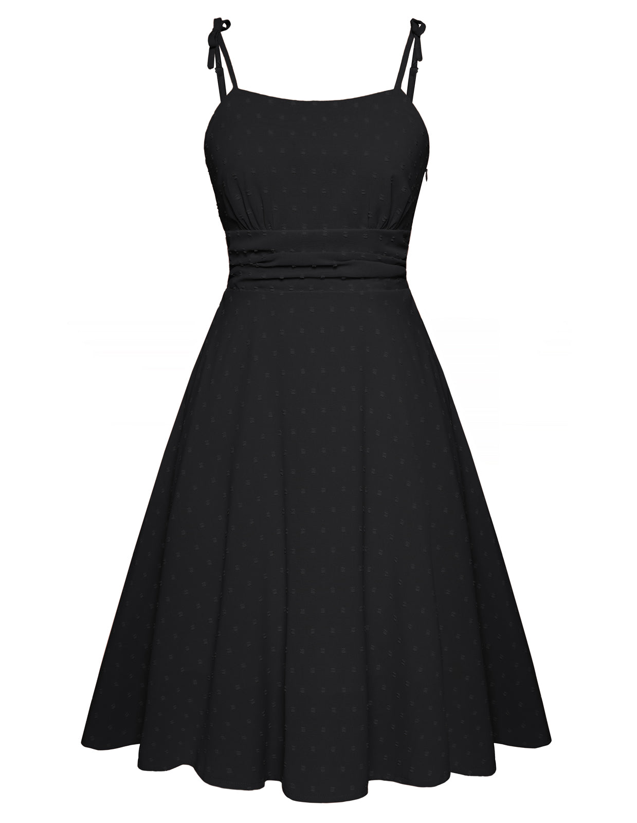 belle poque BP Women Vintage Swiss Dots Dress Spaghetti Straps Flared A-Line Dress Black