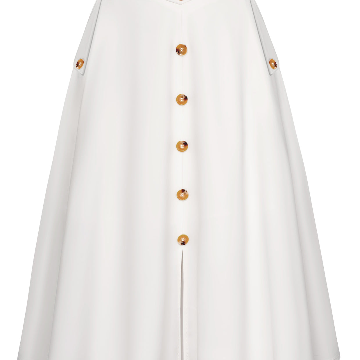 belle poque Vintage Front Slit Swing Skirt High Waist Buttons Decorated Skirt White