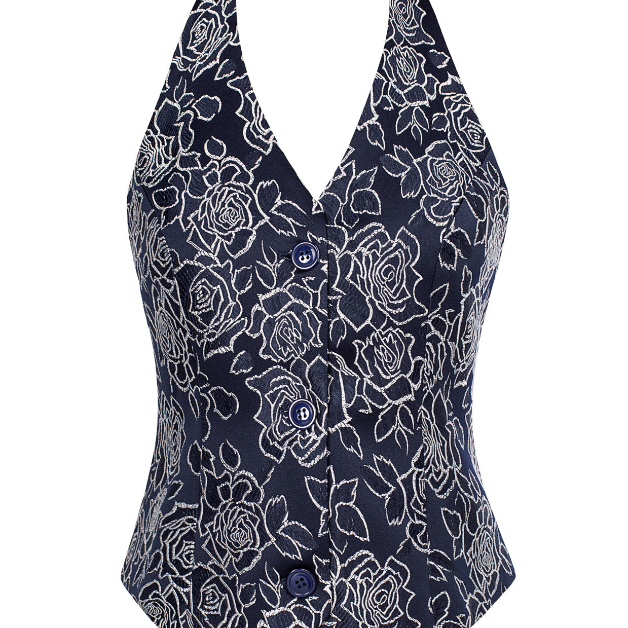 belle poque Printed Halter Vest Backless V-Neck Single Breasted Handkerchief Hem Coat Black