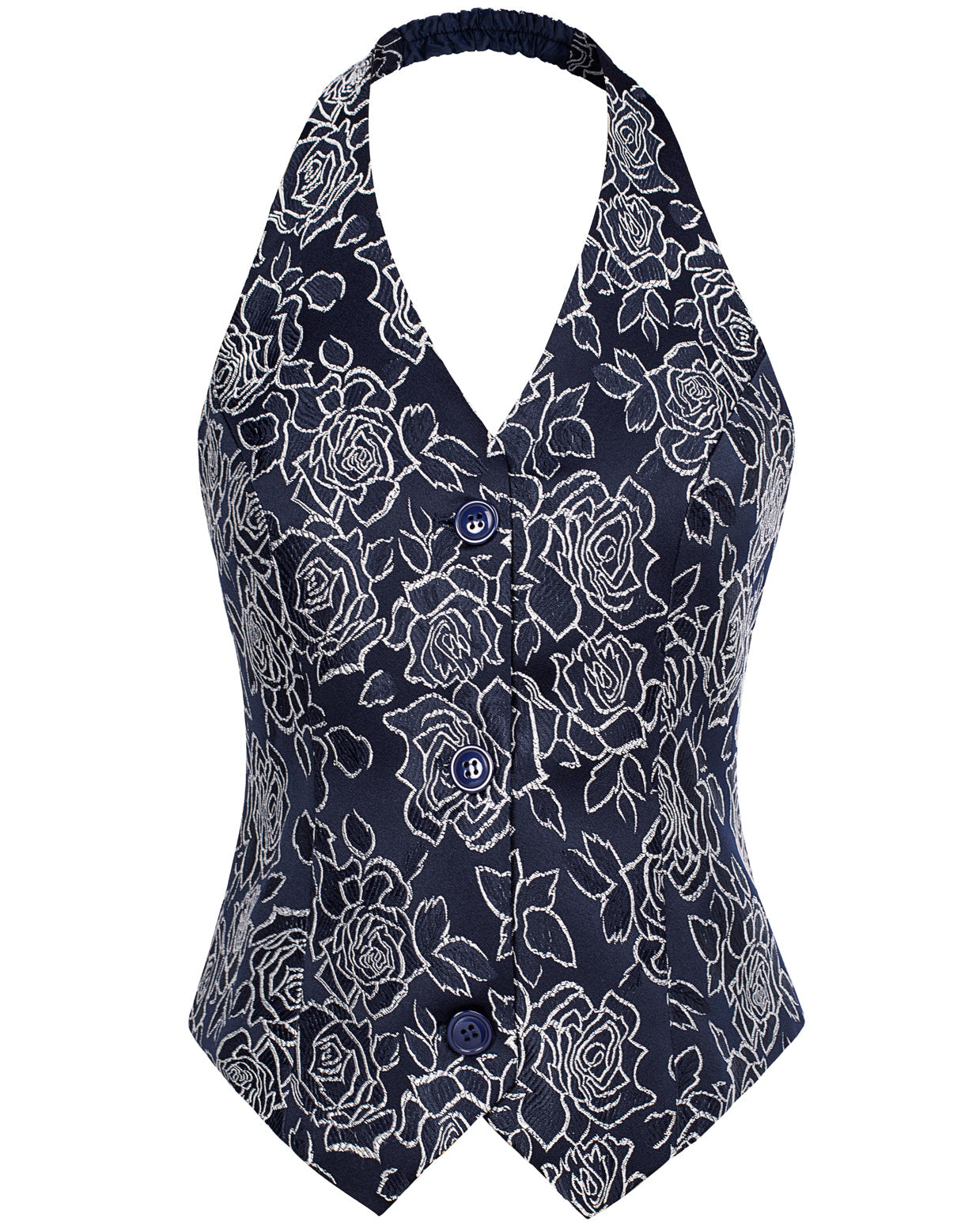 belle poque Printed Halter Vest Backless V-Neck Single Breasted Handkerchief Hem Coat Black