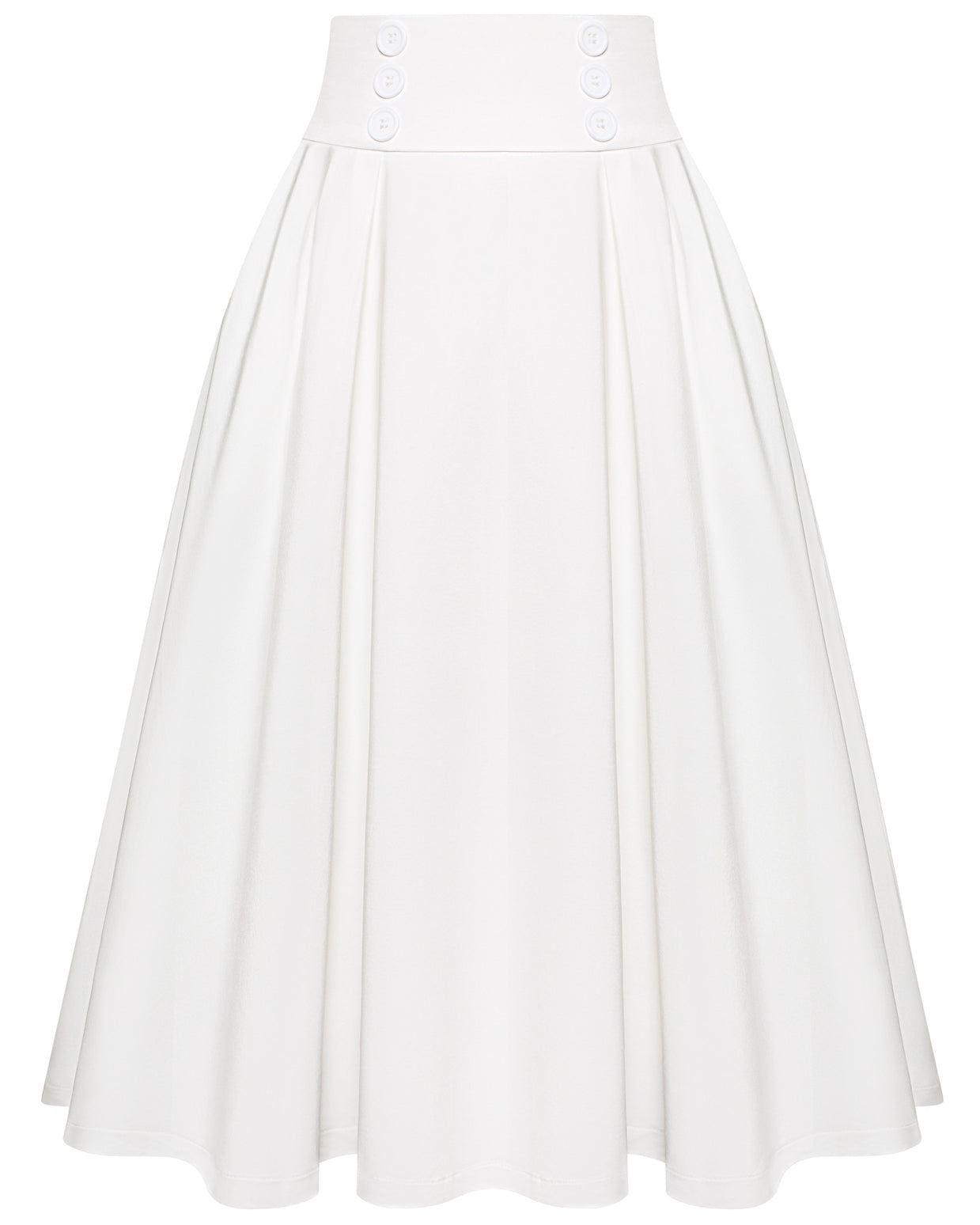 belle poque BP Women Vintage Swing Skirt Elastic Waist Button Decorated Flared A-Line Skirt White
