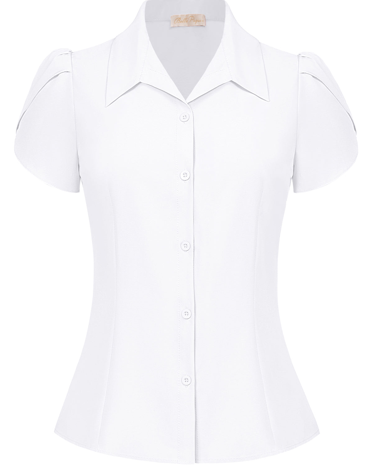 belle poque Business Casual Shirts Tops Summer Button Blouse for Women White