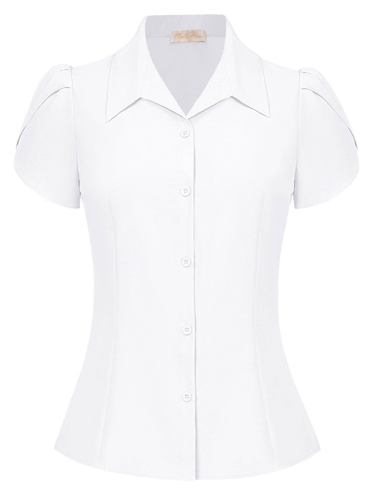 belle poque Business Casual Shirts Tops Summer Button Blouse for Women White
