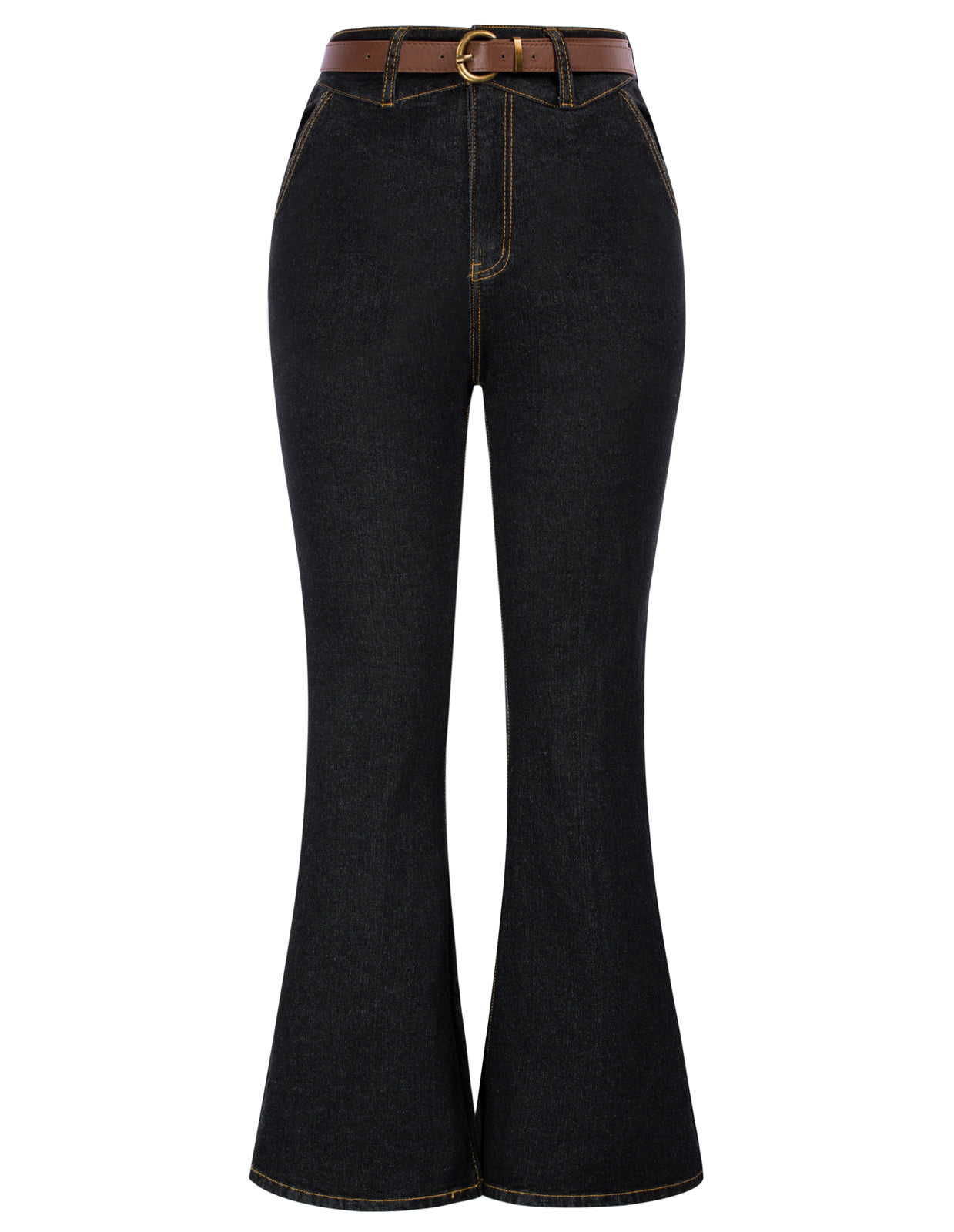 belle poque Seckill Offer⌛Vintage High Waisted Flare Jeans with Belt Bootcut Stretchy Denim Pants
