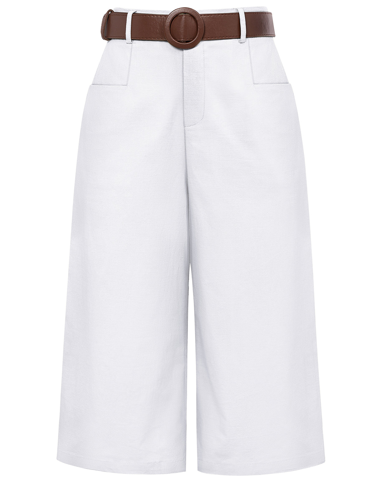 belle poque Casual Capris Summer High Wiasted Wide Leg Capris with Pockets & Belt