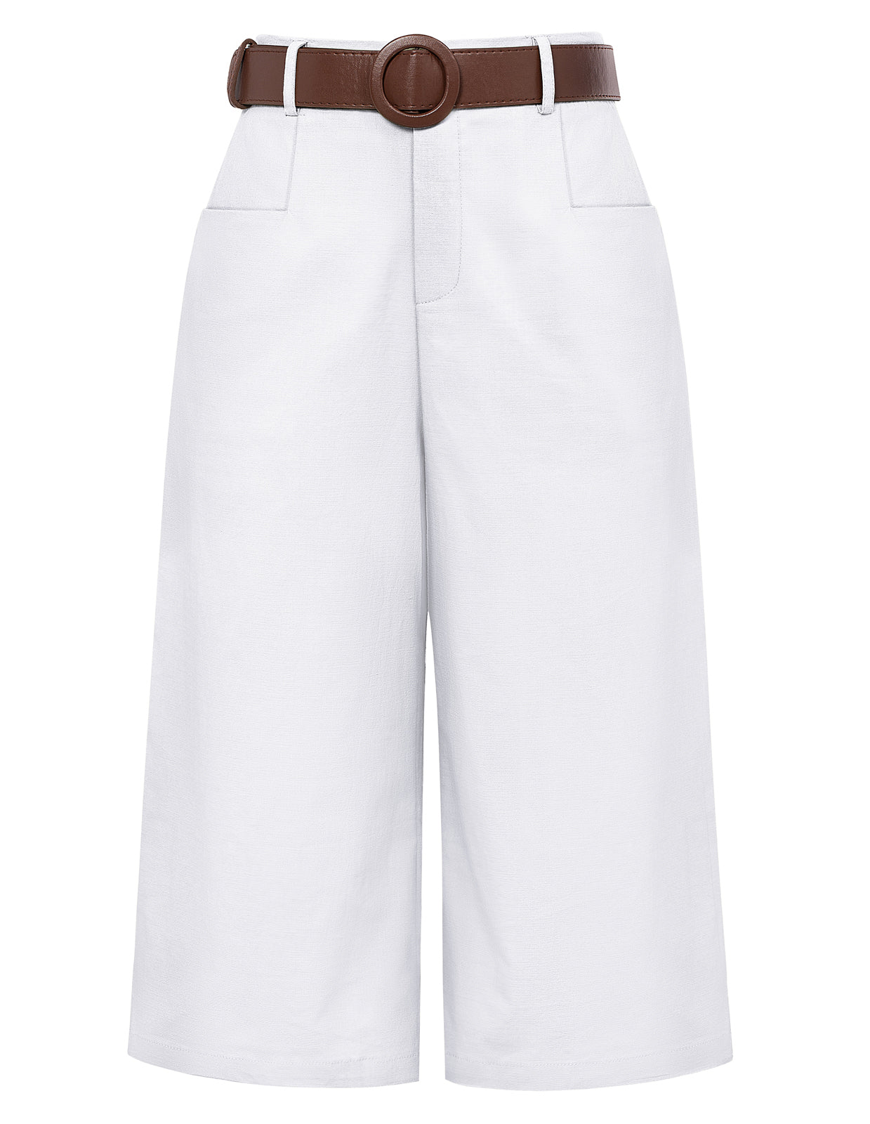 belle poque Casual Capris Summer High Wiasted Wide Leg Capris with Pockets & Belt