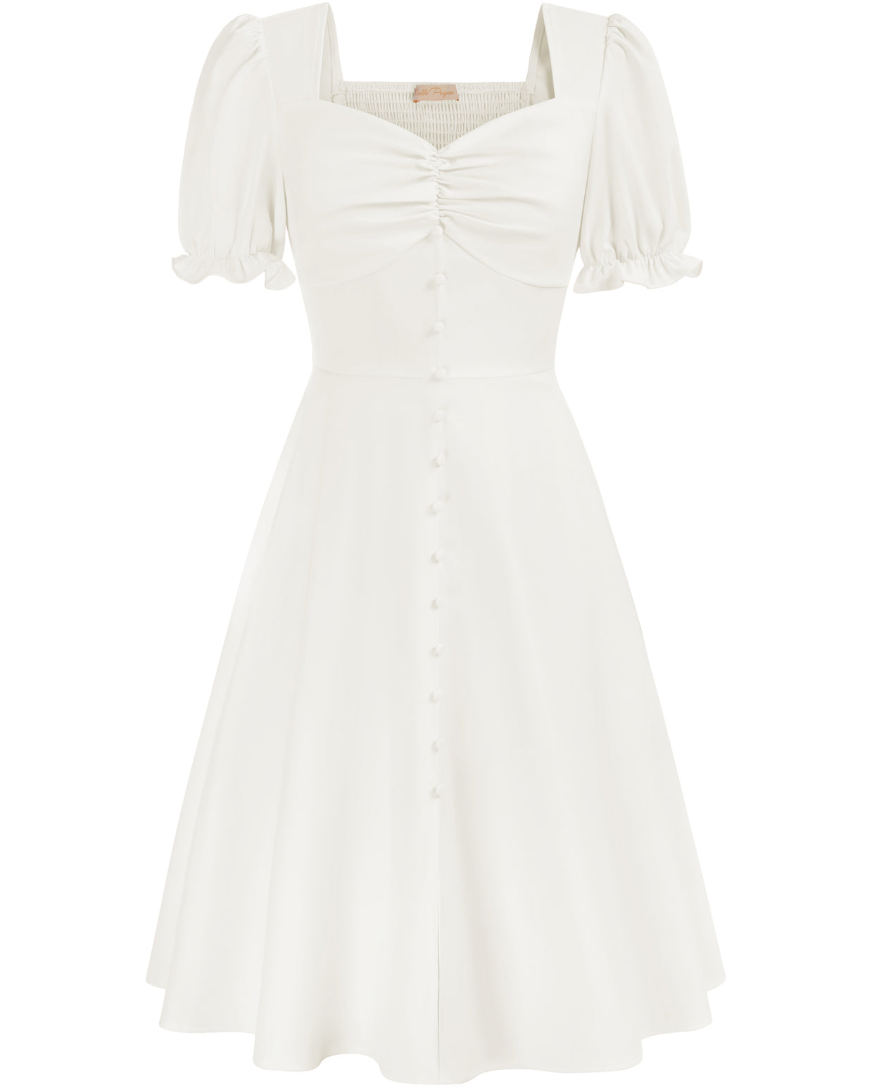 belle poque Vintage Buttons Decorated Dress Short Sleeve Square V-Neck A-Line Dress