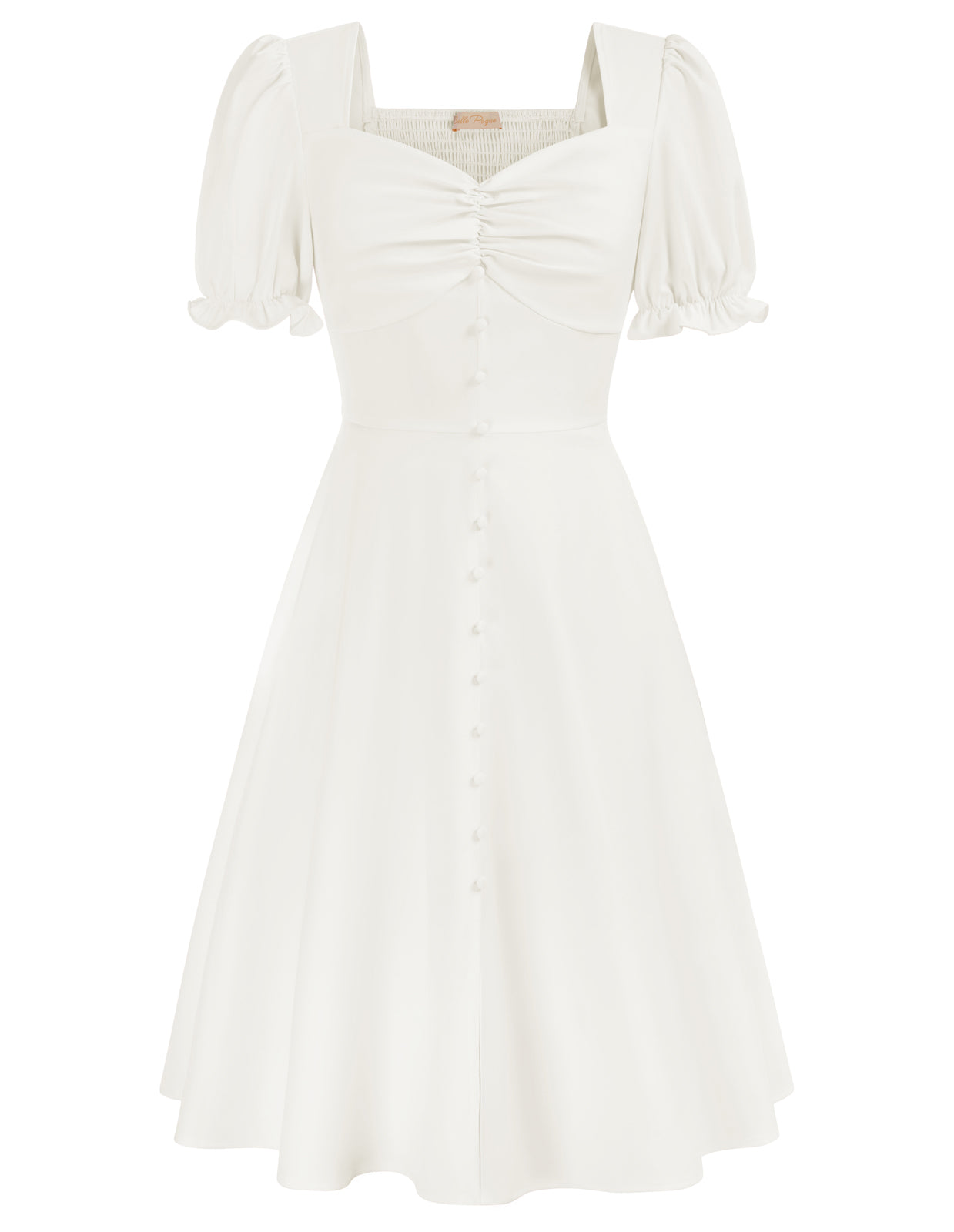 belle poque Vintage Buttons Decorated Dress Short Sleeve Square V-Neck A-Line Dress