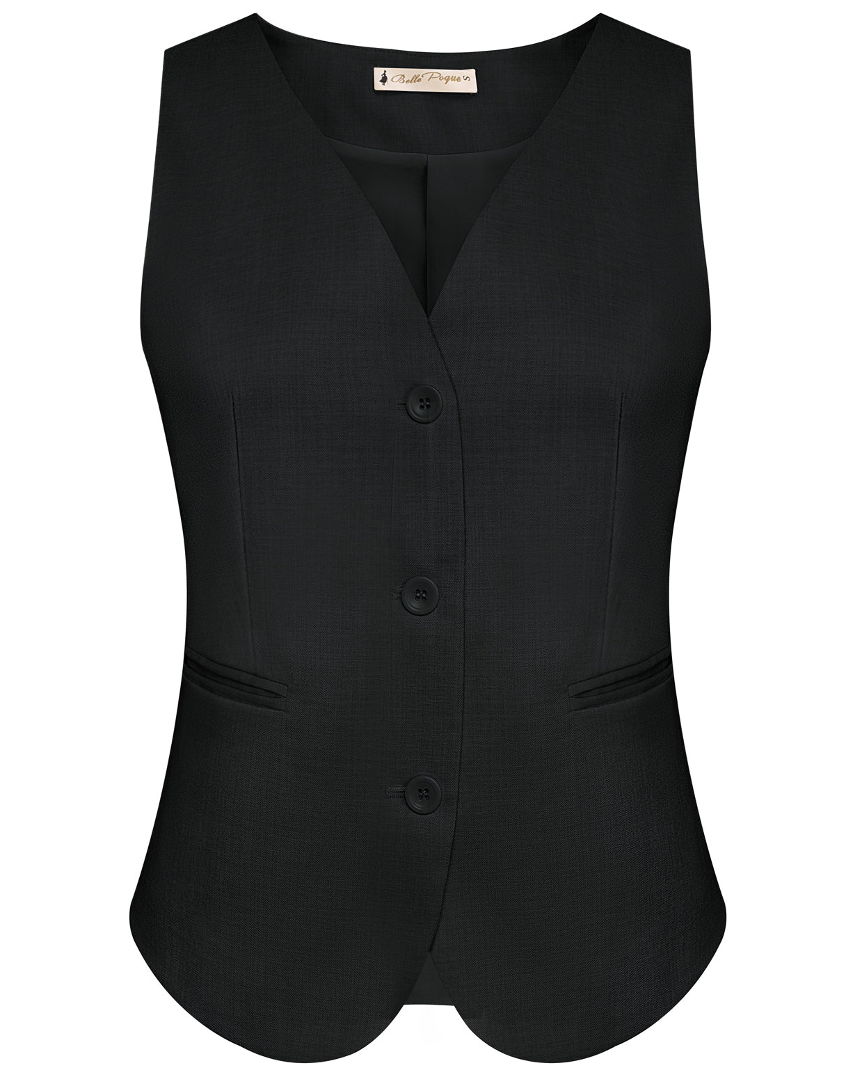 belle poque BP Women Vintage Single Breasted Waistcoat V-Neck Smocked Side Waist Vest Black