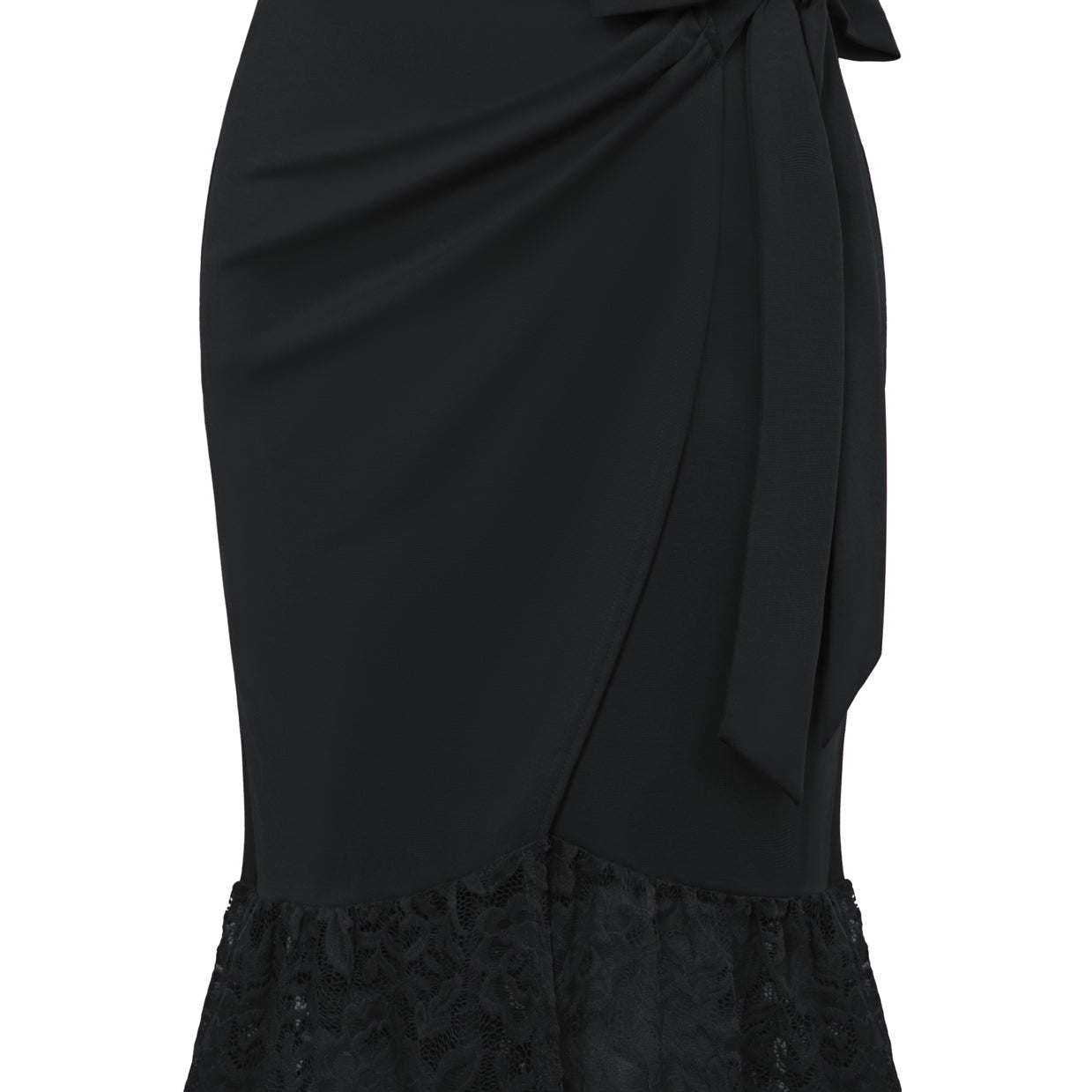 belle poque Pencil Skirt for Women 1950s Vintage Lace Hem Bodycon Skirt with Bow Tie Black