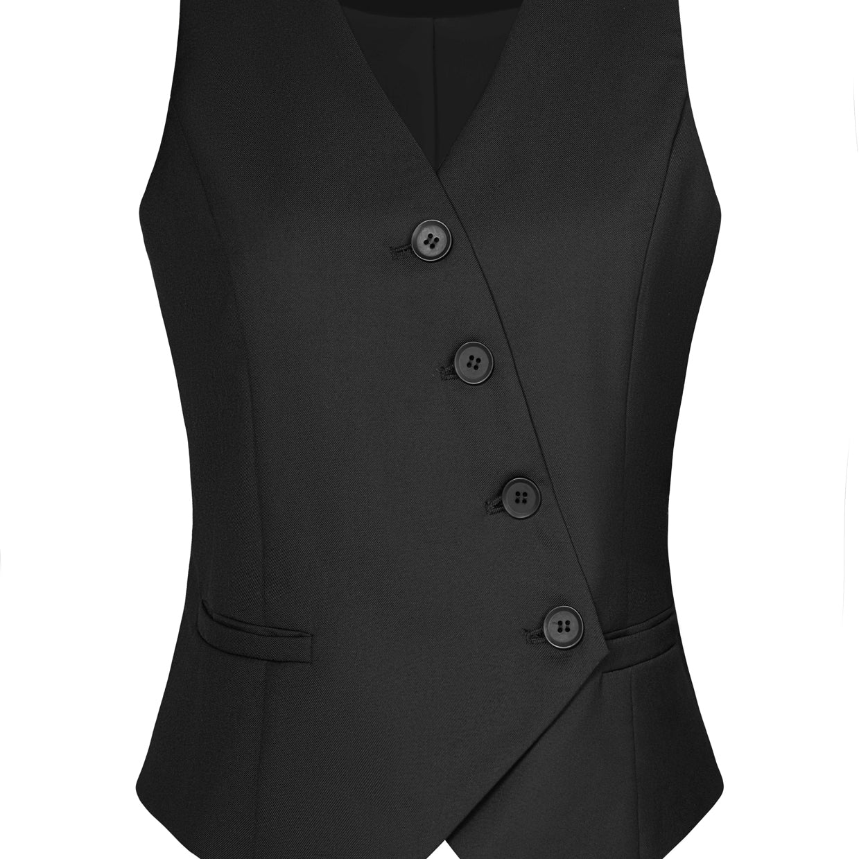 belle poque Vintage Oblique Placket Vest Coat V-Neck Handkerchief Hem Waistcoat Black