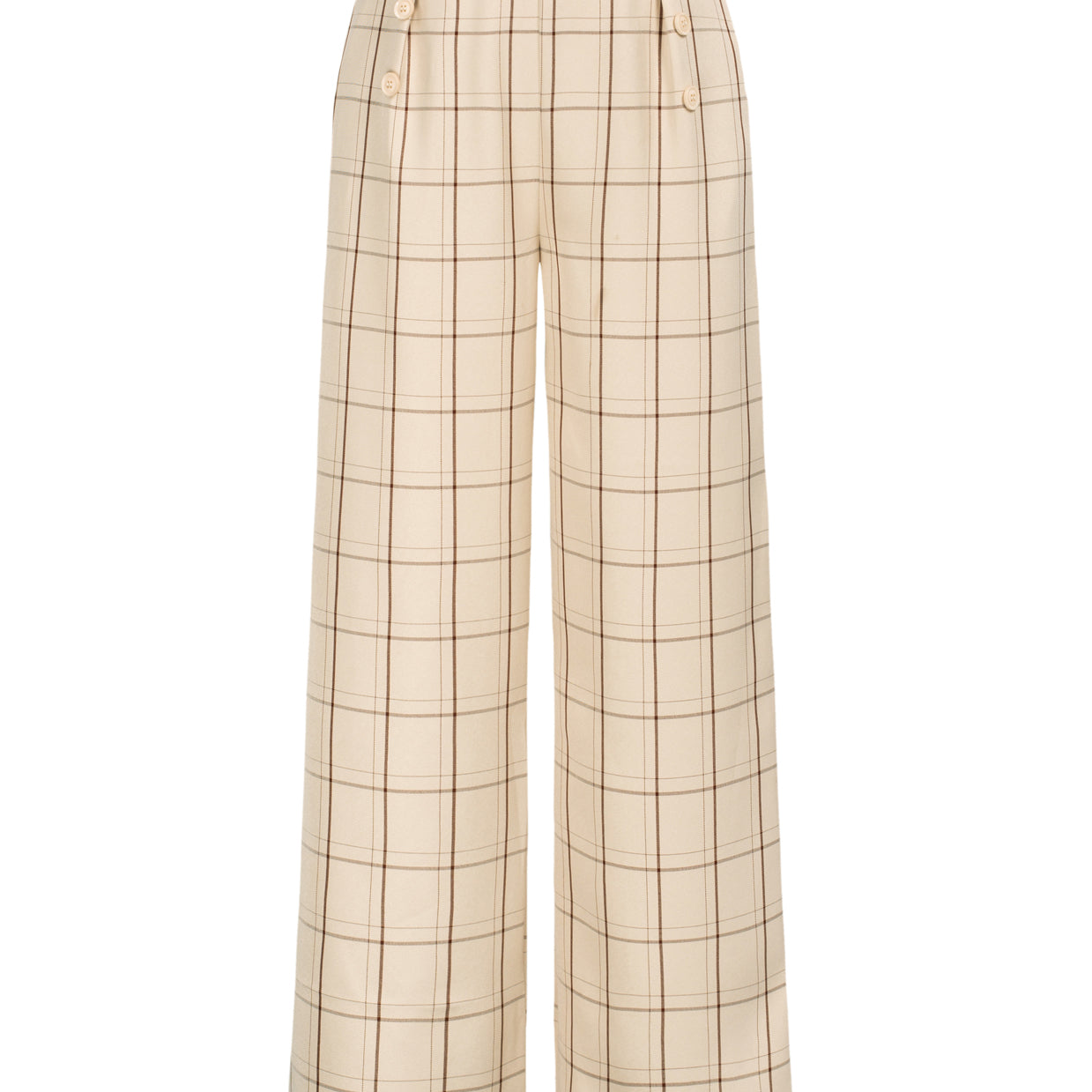 belle poque High Waisted Wide Leg Pants Button Decorated Casual Stretchy Trousers with Pockets Light Yellow S