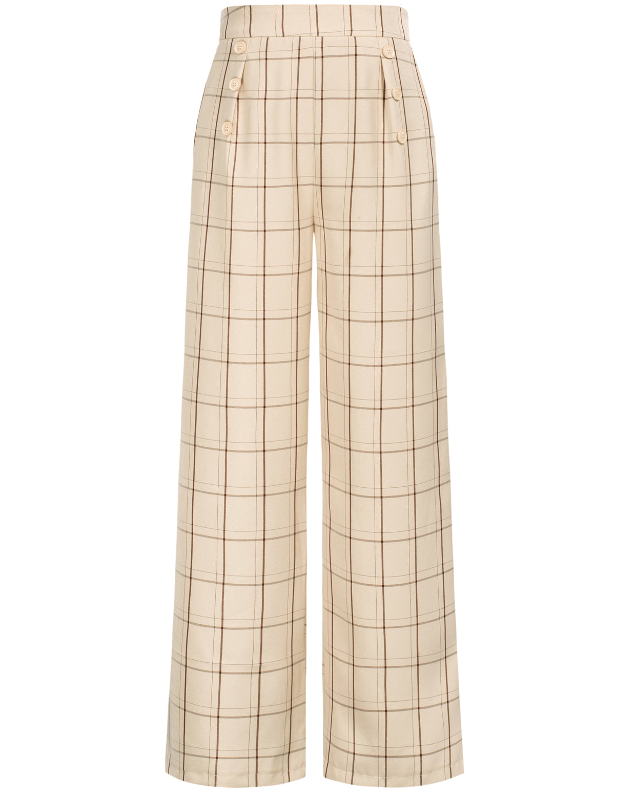 belle poque High Waisted Wide Leg Pants Button Decorated Casual Stretchy Trousers with Pockets Light Yellow S