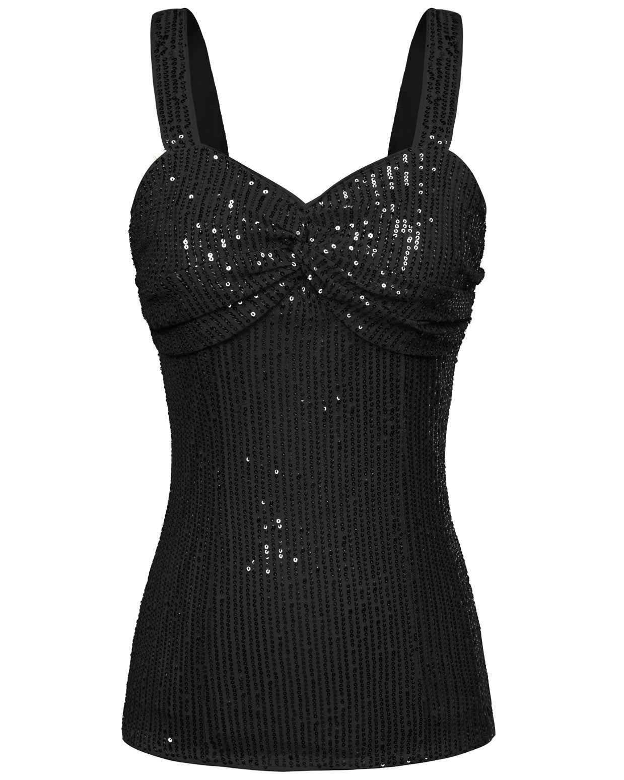 belle poque Seckill Offer⌛Vintage Sequined Tops Slim Fit Knotted Bodice Party Tops Black