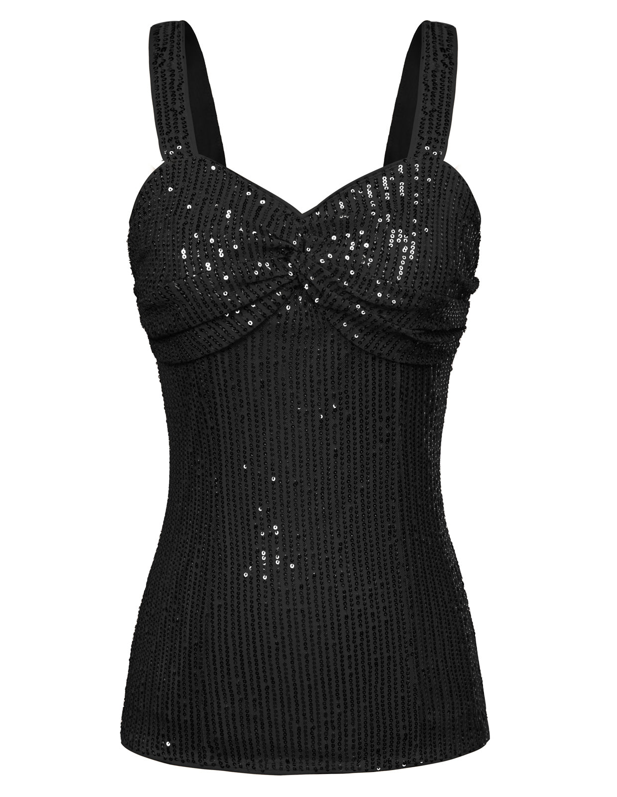 belle poque Seckill Offer⌛Vintage Sequined Tops Slim Fit Knotted Bodice Party Tops Black