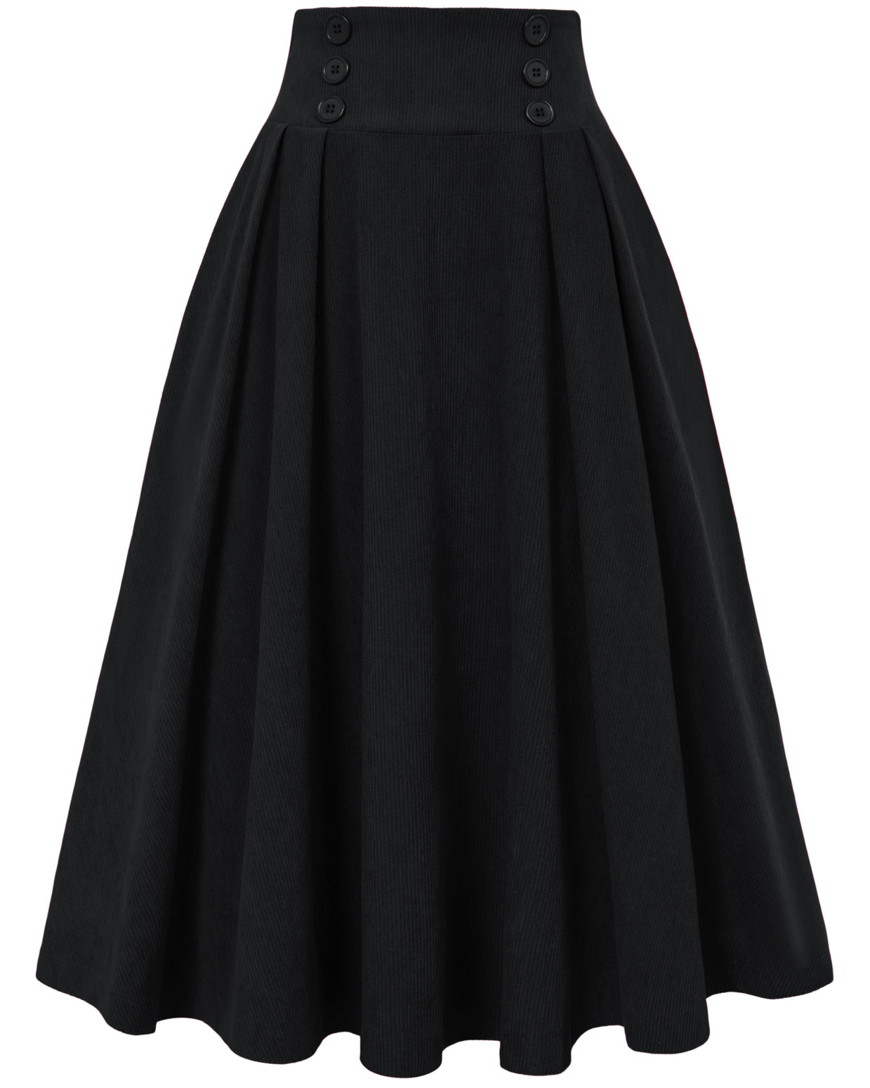 belle poque Vintage Corduroy Skirt Elastic High Waist Buttons Decorated Swing Skirt with Pockets