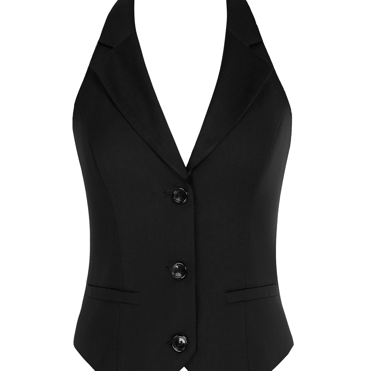 belle poque Waistcoat Vest Vintage Halter Lapel Button Down Suit Vest with Pockets Black