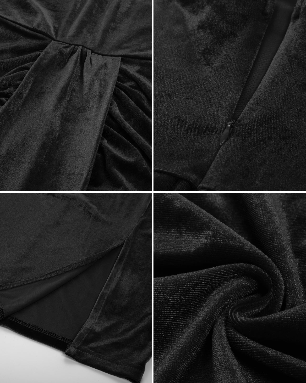 belle poque Vintage Front Slit Velvet Dress Halterneck Ruched Bodycon Dress