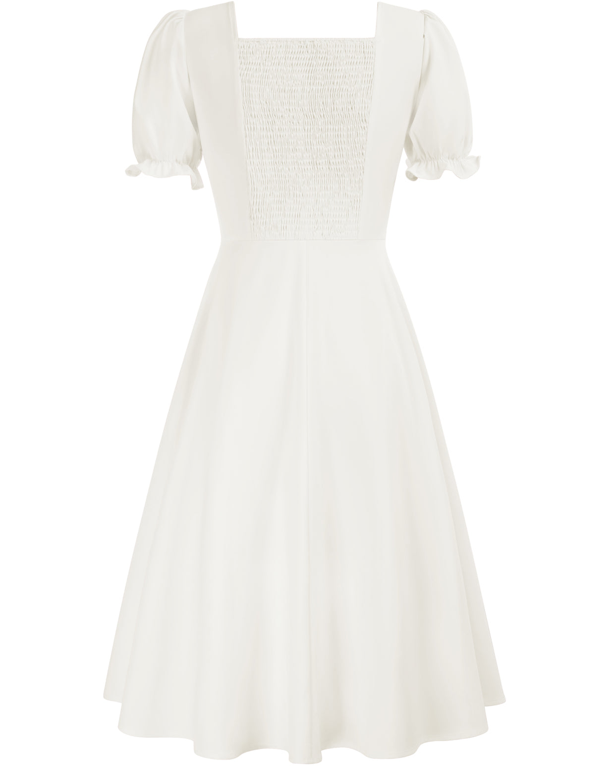 belle poque Vintage Buttons Decorated Dress Short Sleeve Square V-Neck A-Line Dress