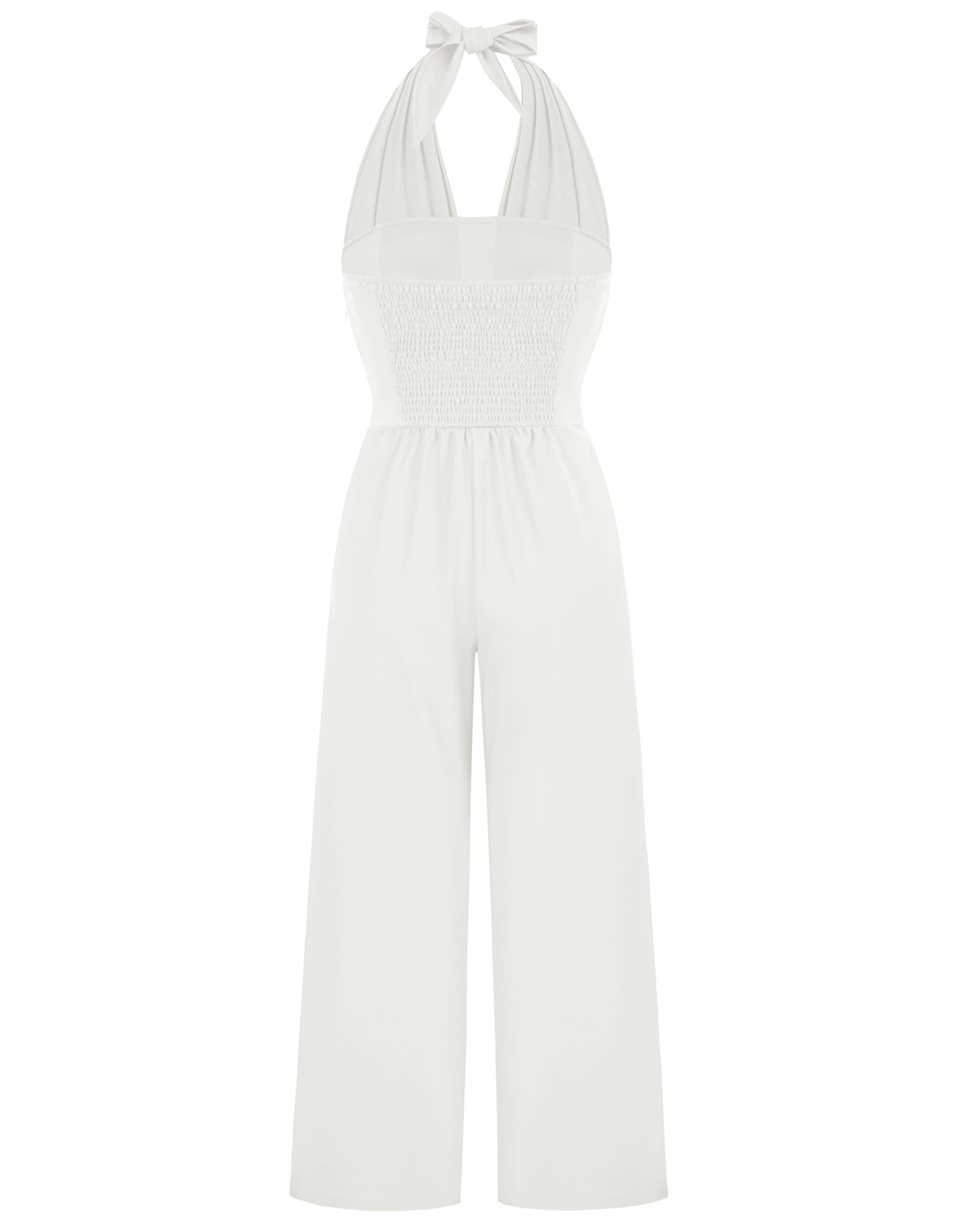 belle poque Defined Waist Smocked Back Halterneck Jumpsuit