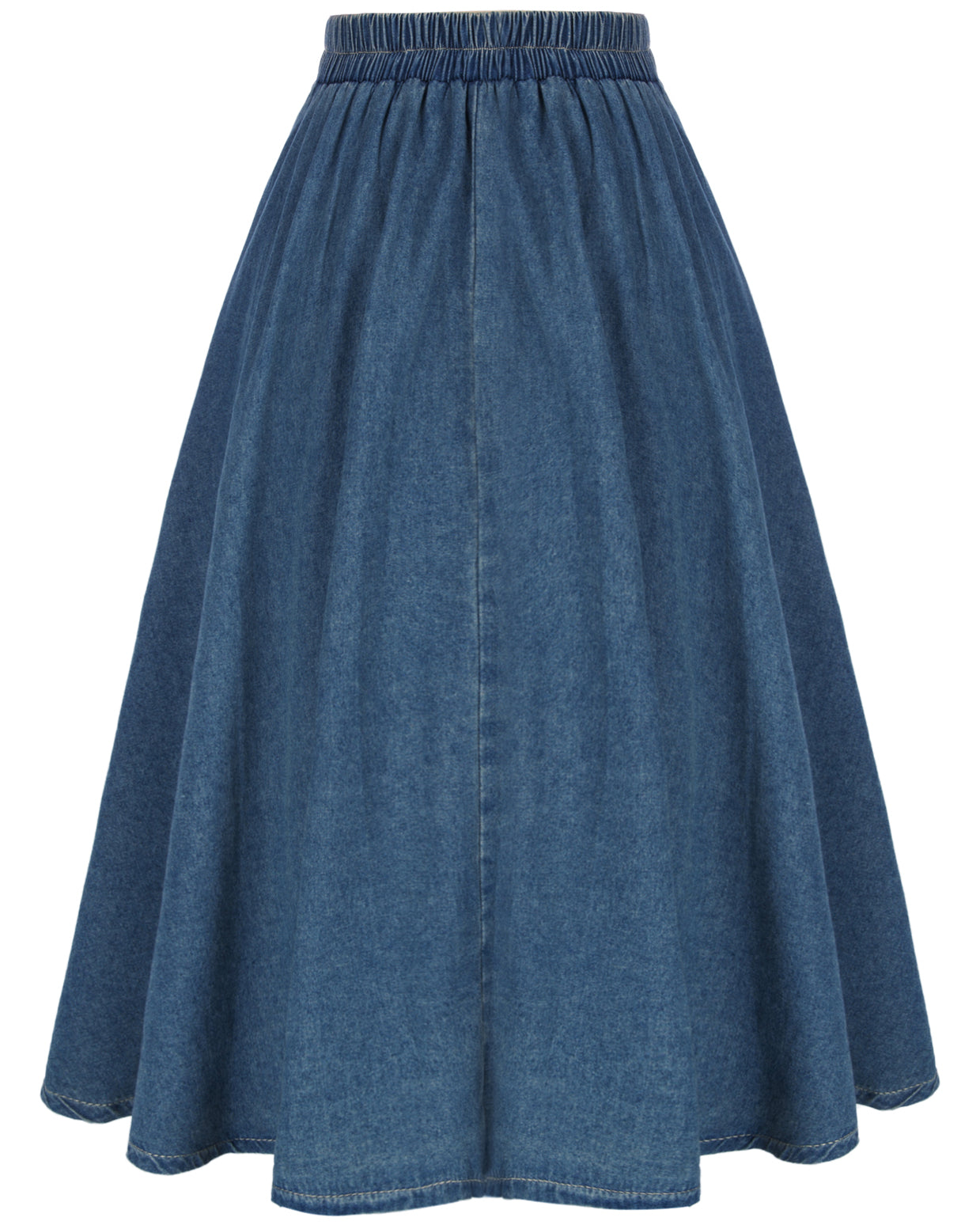 belle poque Swing Jean Skirt Elastic High Waist Buttons Decorated Skirt