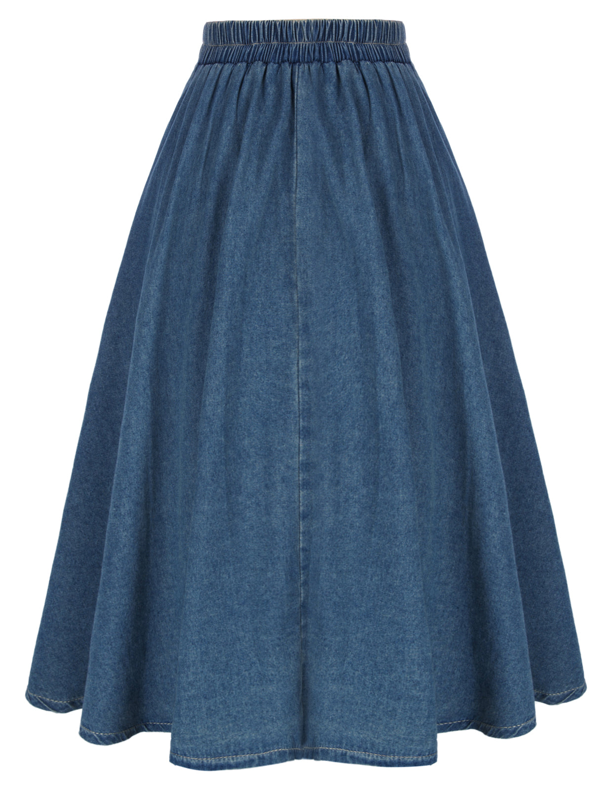 belle poque Swing Jean Skirt Elastic High Waist Buttons Decorated Skirt