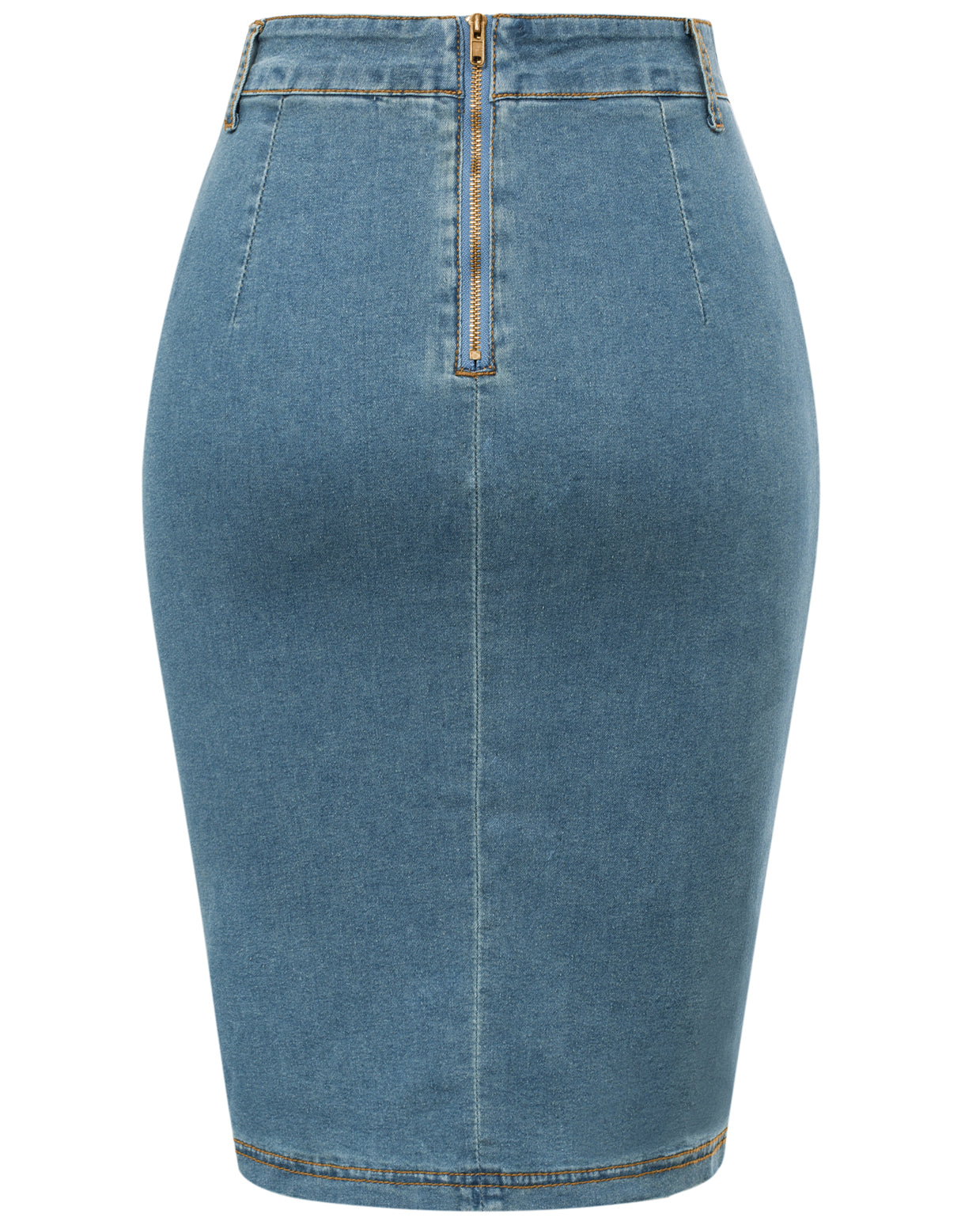 belle poque Vintage Jean Skirt with Belt High Waist Ruched Front Bodycon Skirt