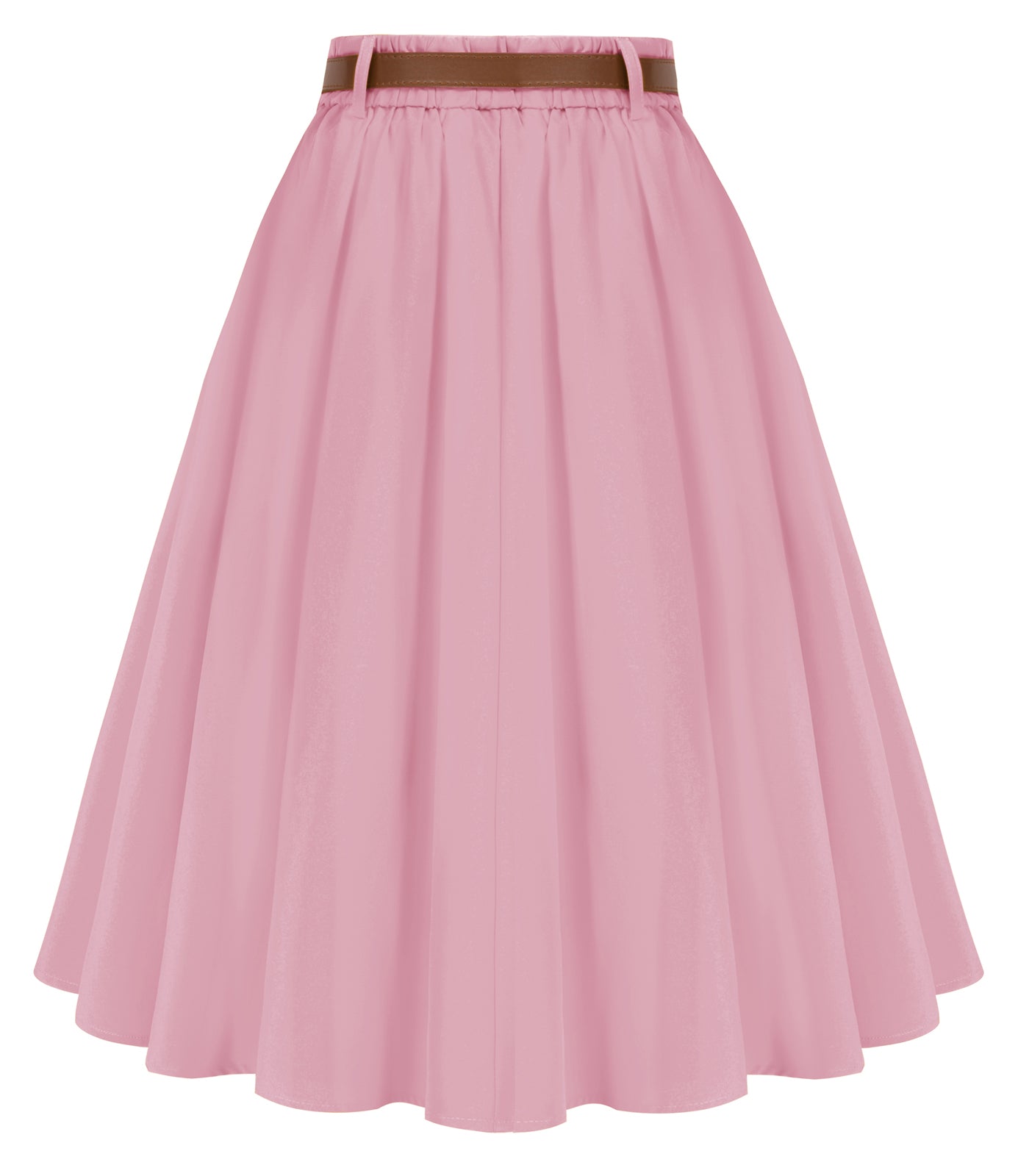 belle poque Swing Skirt with Belt Elastic High Waist Buttons Decorated Skirt