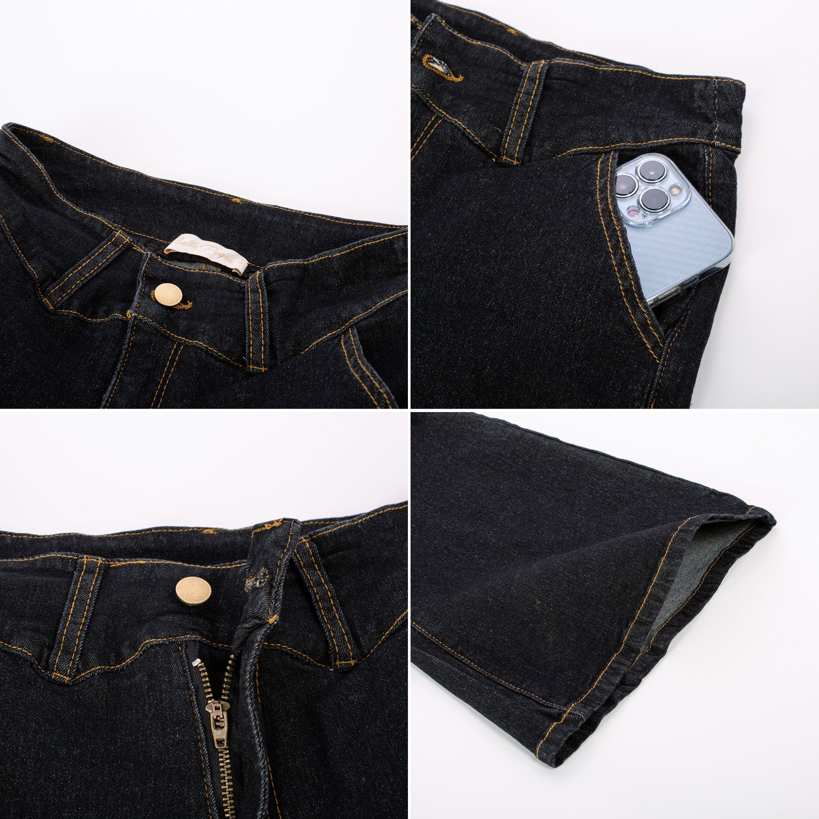 belle poque Seckill Offer⌛Vintage High Waisted Flare Jeans with Belt Bootcut Stretchy Denim Pants