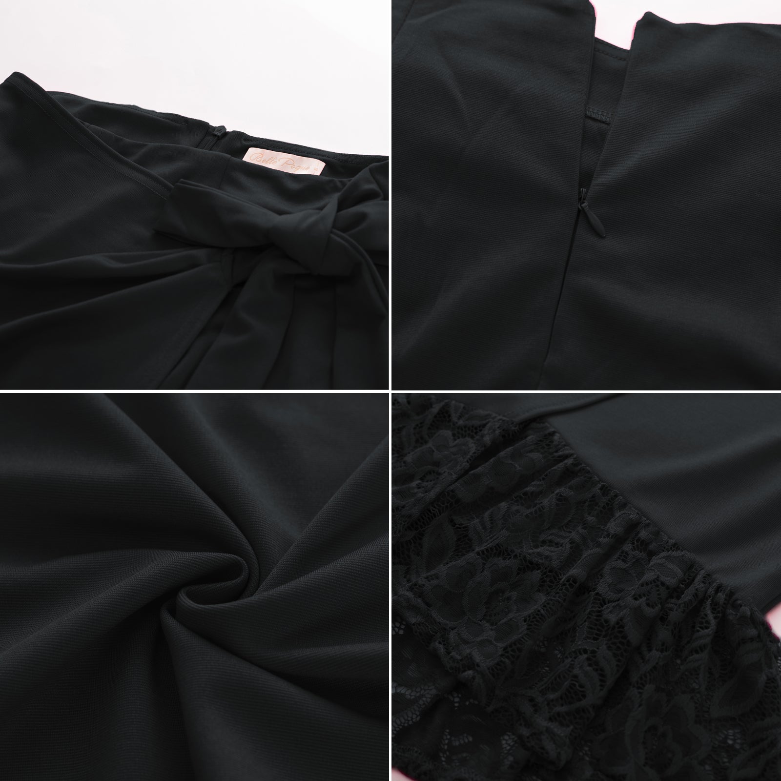 belle poque Pencil Skirt for Women 1950s Vintage Lace Hem Bodycon Skirt with Bow Tie