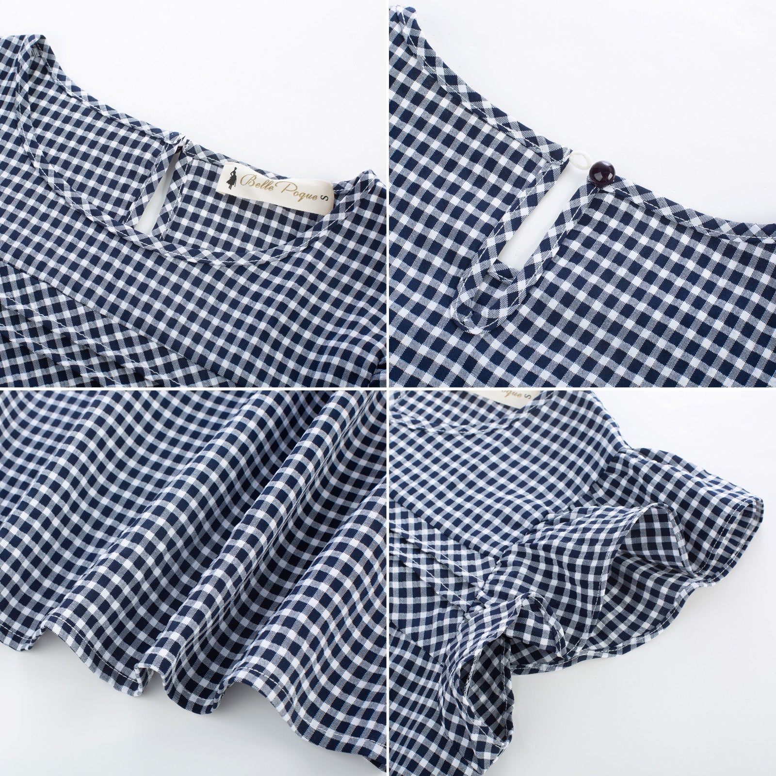 belle poque BP Women Vintage Plaided Tops Flutter Sleeve Crew Neck Keyhole Back Tops