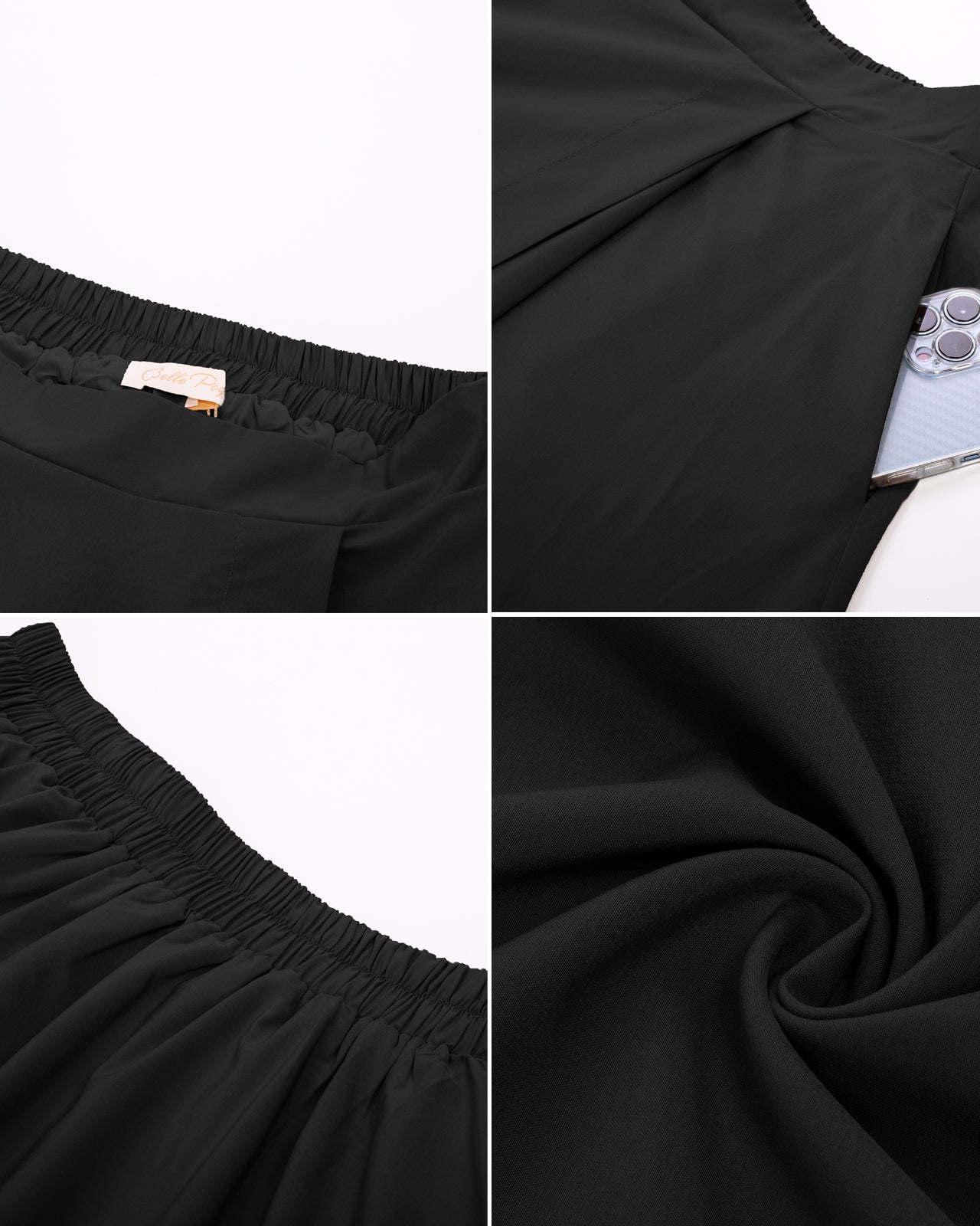 belle poque Vintage Skirts with Side Slit High Waisted Midi A-Line Flowy Skirts with Pockets