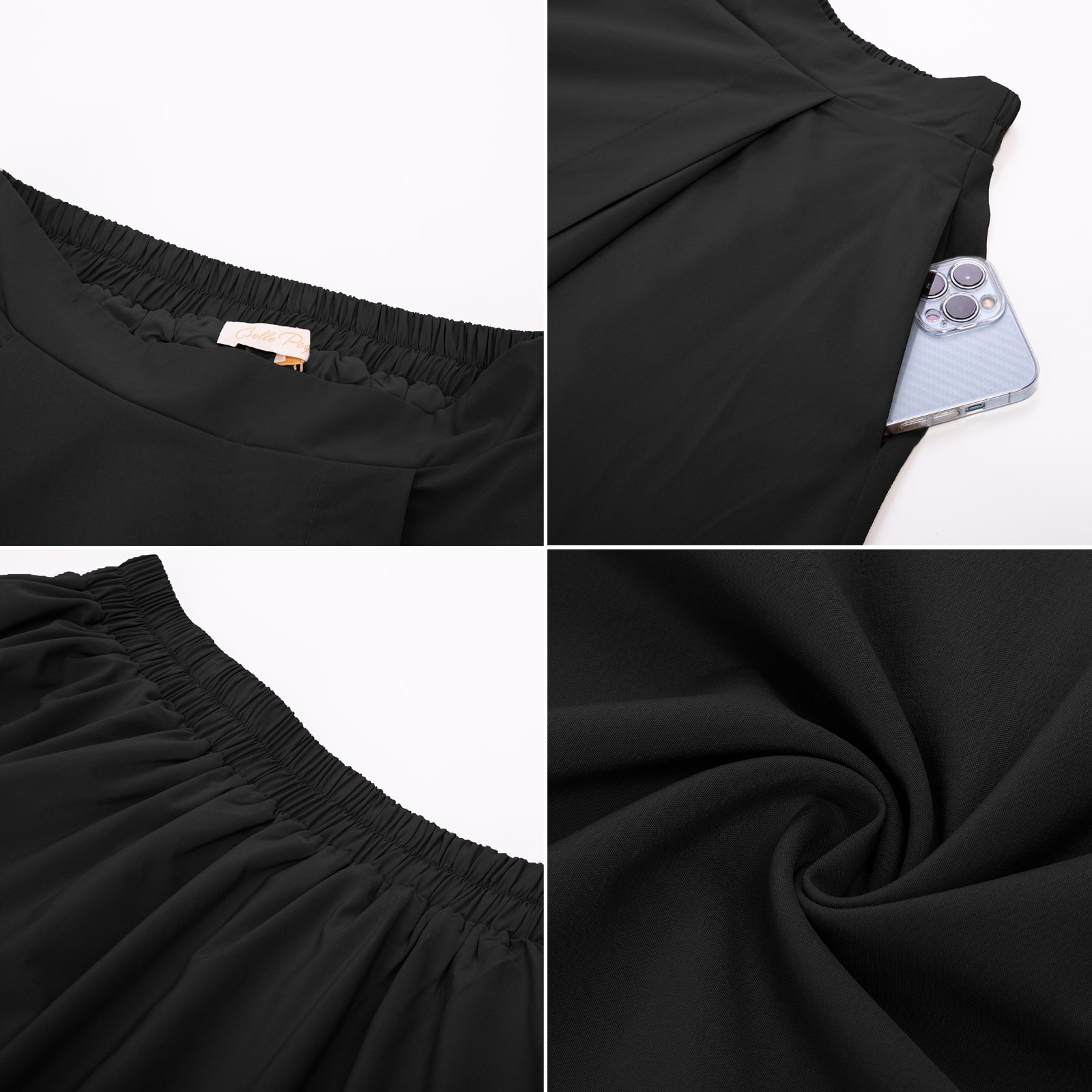 belle poque Vintage Skirts with Side Slit High Waisted Midi A-Line Flowy Skirts with Pockets