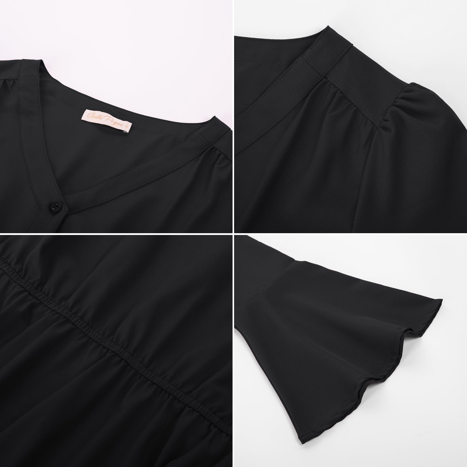 belle poque Seckill Offer⌛Vintage Peplum Button Down Blouse Long Bell Sleeve V Neck Shirts Dressy Formal Tops