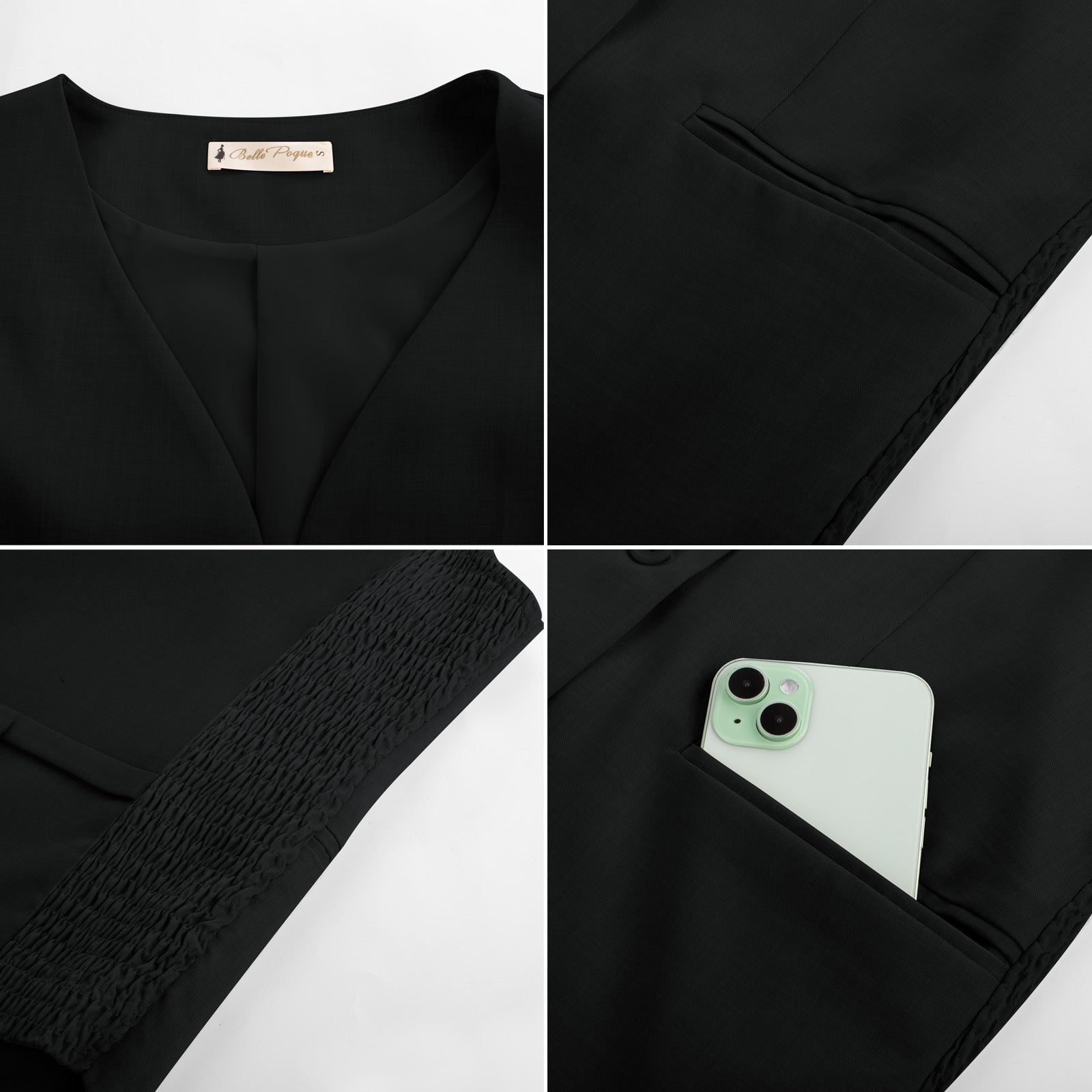 belle poque BP Women Vintage Single Breasted Waistcoat V-Neck Smocked Side Waist Vest