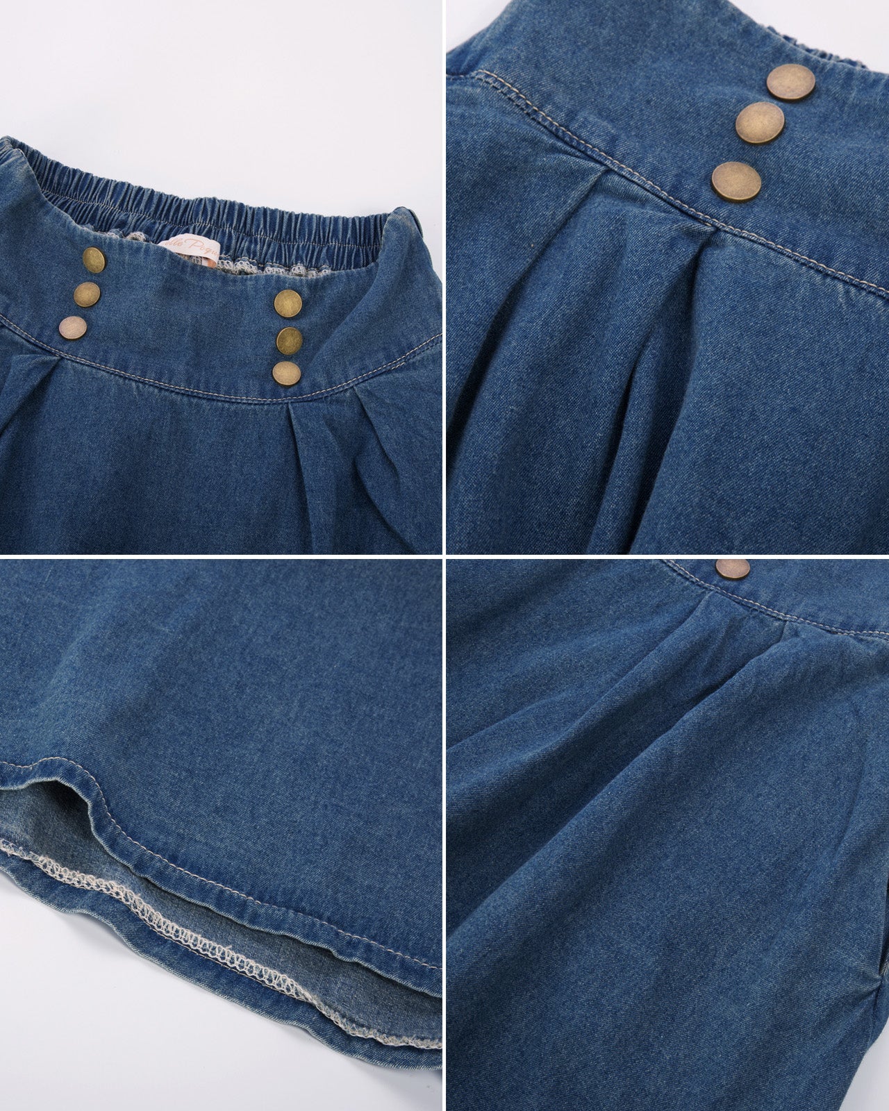 belle poque Swing Jean Skirt Elastic High Waist Buttons Decorated Skirt