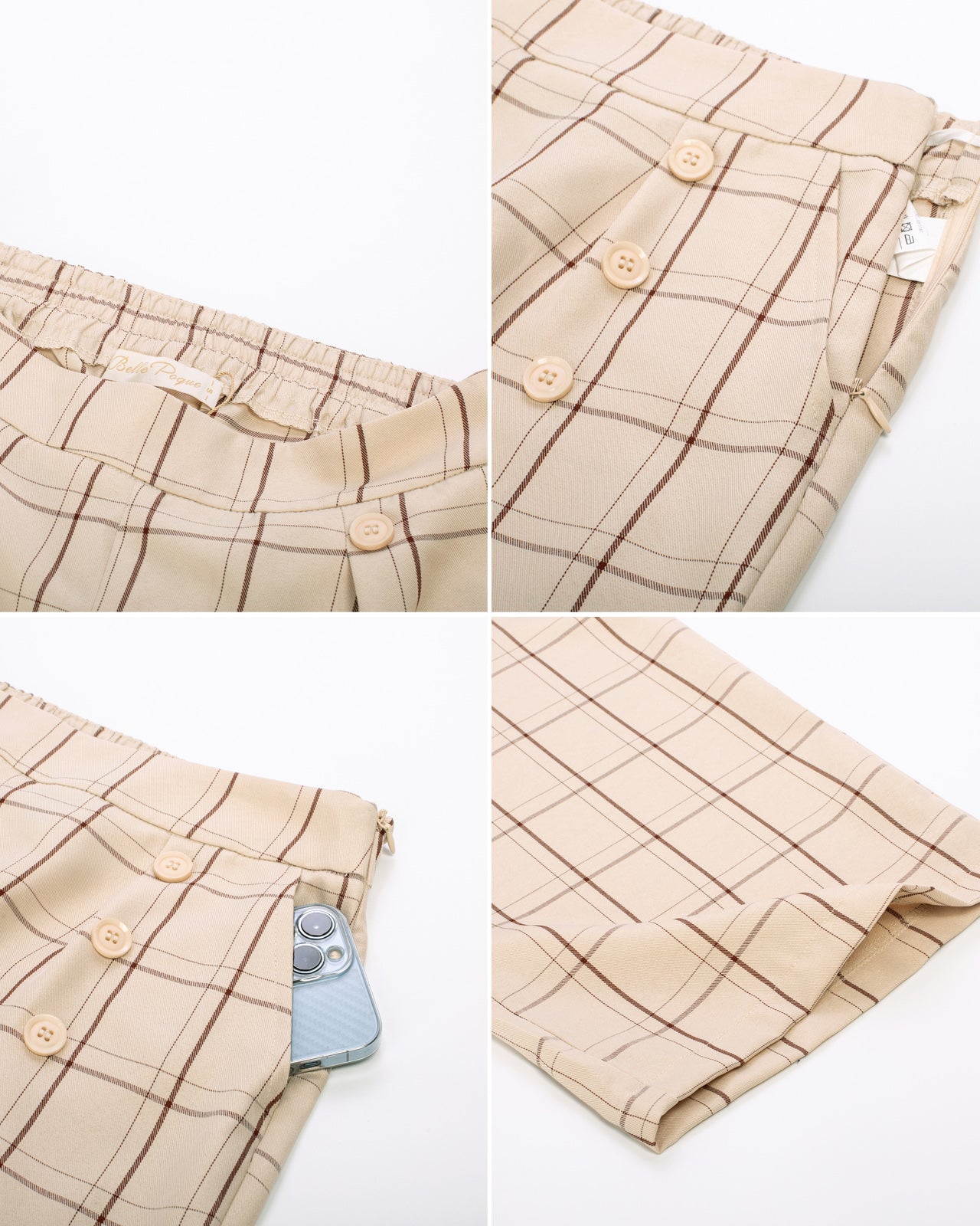 belle poque High Waisted Wide Leg Pants Button Decorated Casual Stretchy Trousers with Pockets