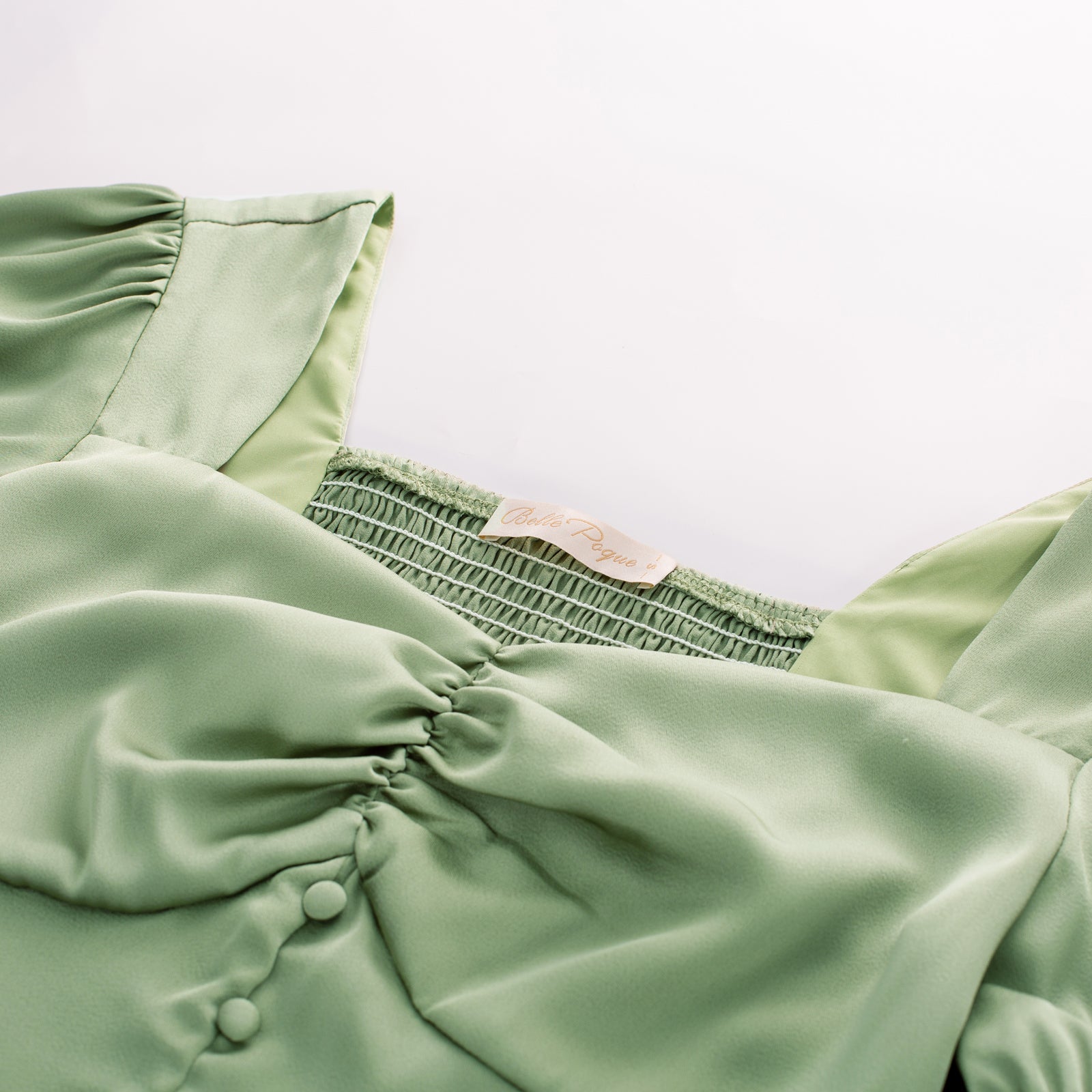 belle poque Front Slit Dress Short Sleeve Square V-Neck Flared A-Line Dress