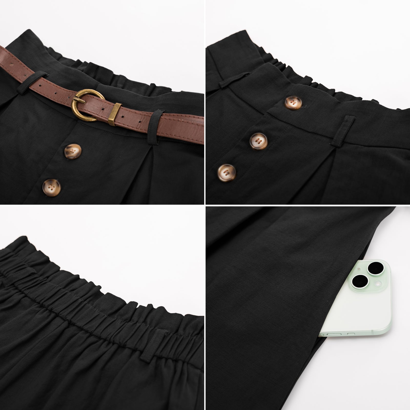 belle poque Womens Shorts Casual High Waisted Summer Pleated Wide Leg Shorts with Pockets and Belt