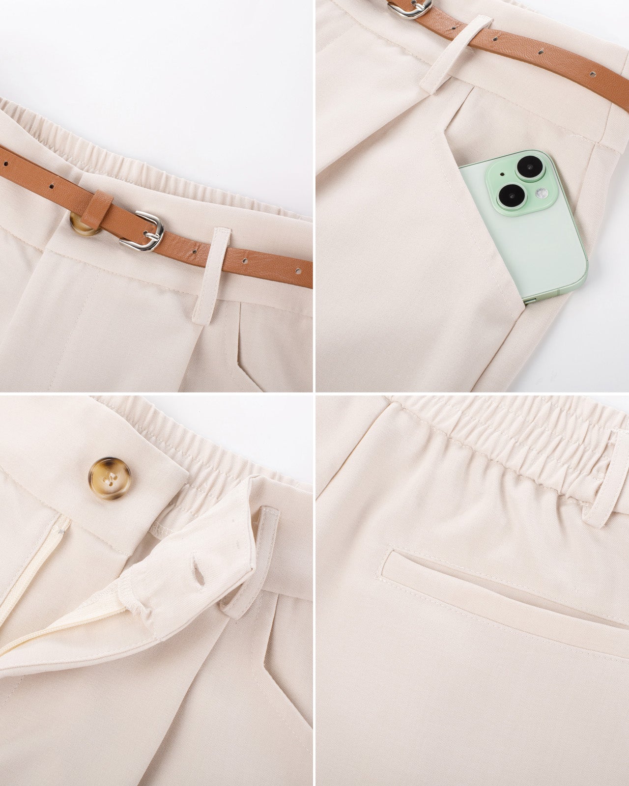 belle poque BP Women Vintage Shorts with Belt Elastic Waist Fold-up Leg Opening Short Pants