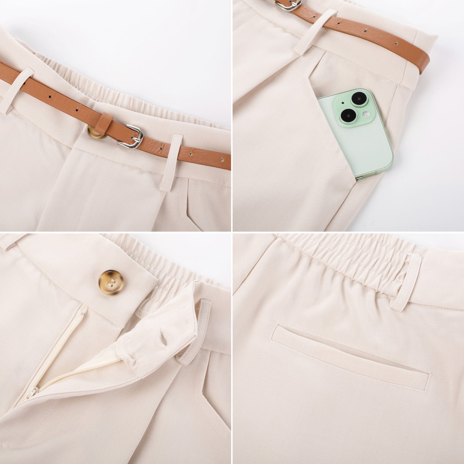 belle poque BP Women Vintage Shorts with Belt Elastic Waist Fold-up Leg Opening Short Pants