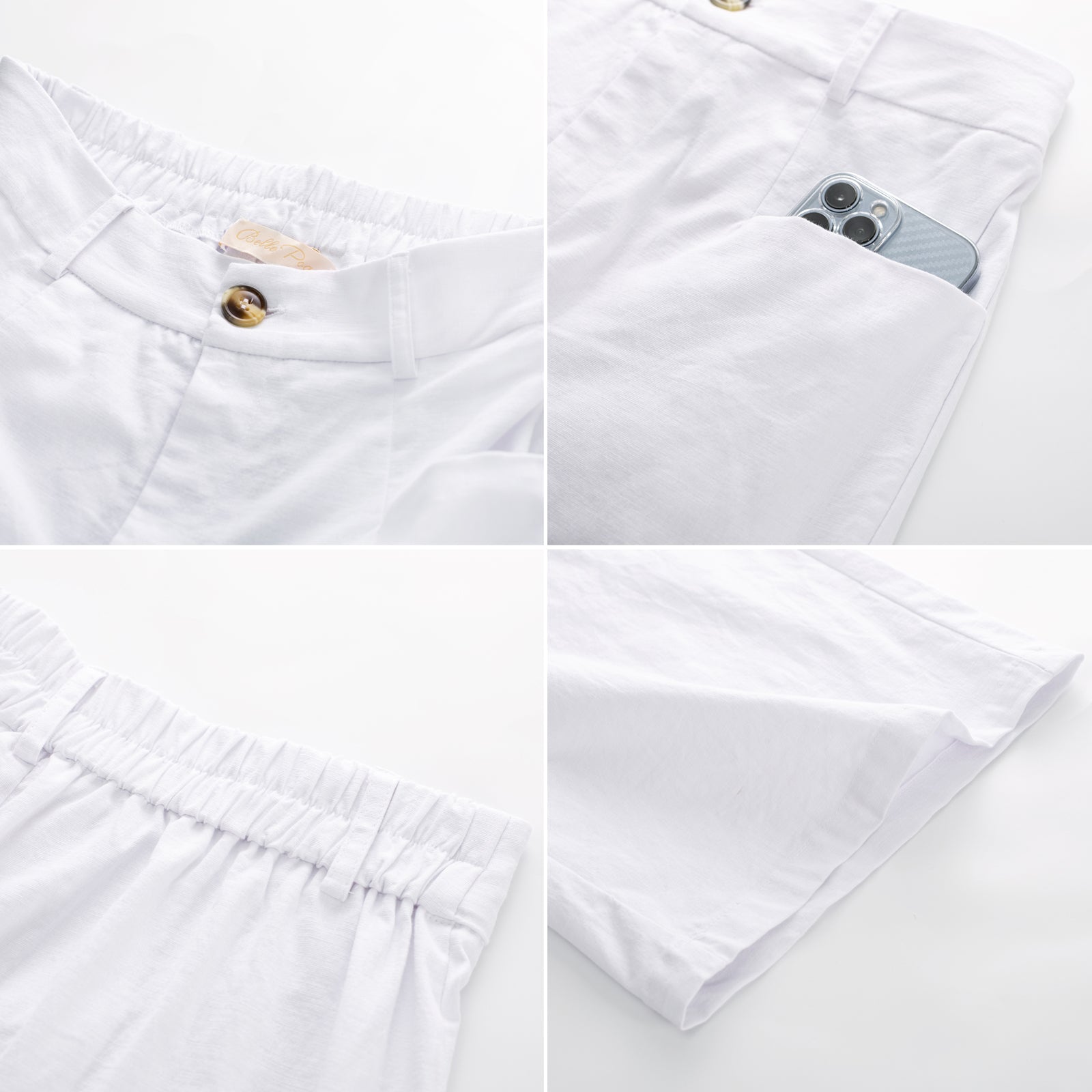 belle poque Casual Capris Summer High Wiasted Wide Leg Capris with Pockets & Belt