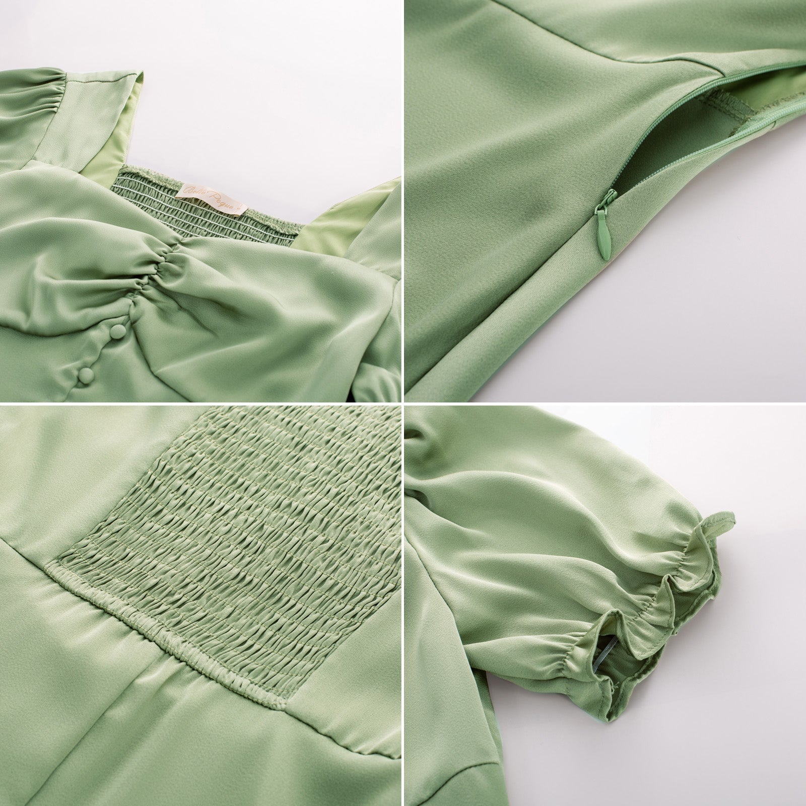 belle poque Front Slit Dress Short Sleeve Square V-Neck Flared A-Line Dress