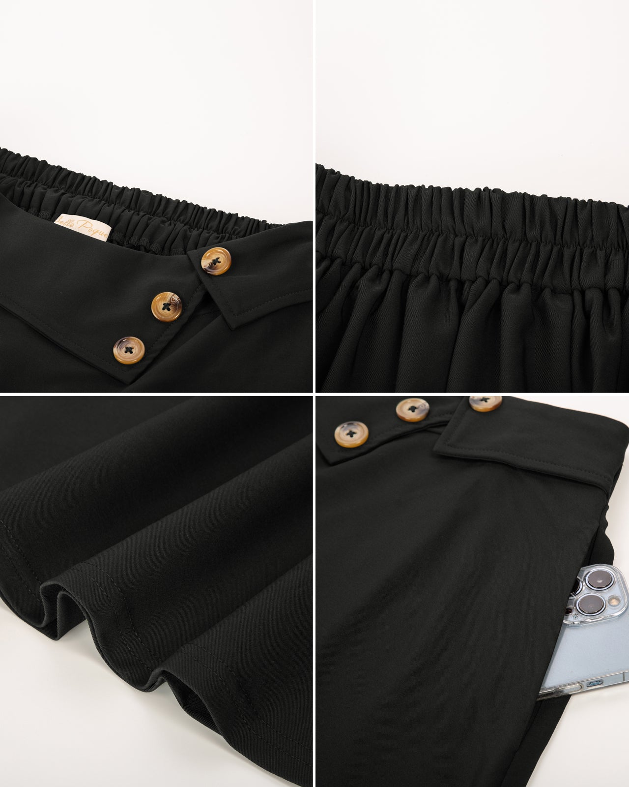 belle poque Vintage A-Line Skirt High Waisted Midi Skirt with Pockets & Buttons