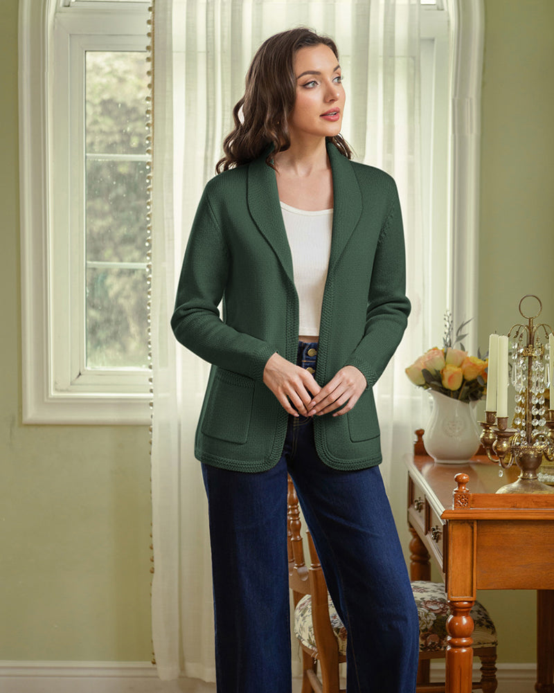 belle poque Vintage Cardigan Sweater Blazer V Neck Shawl Lapel Collar with Pockets