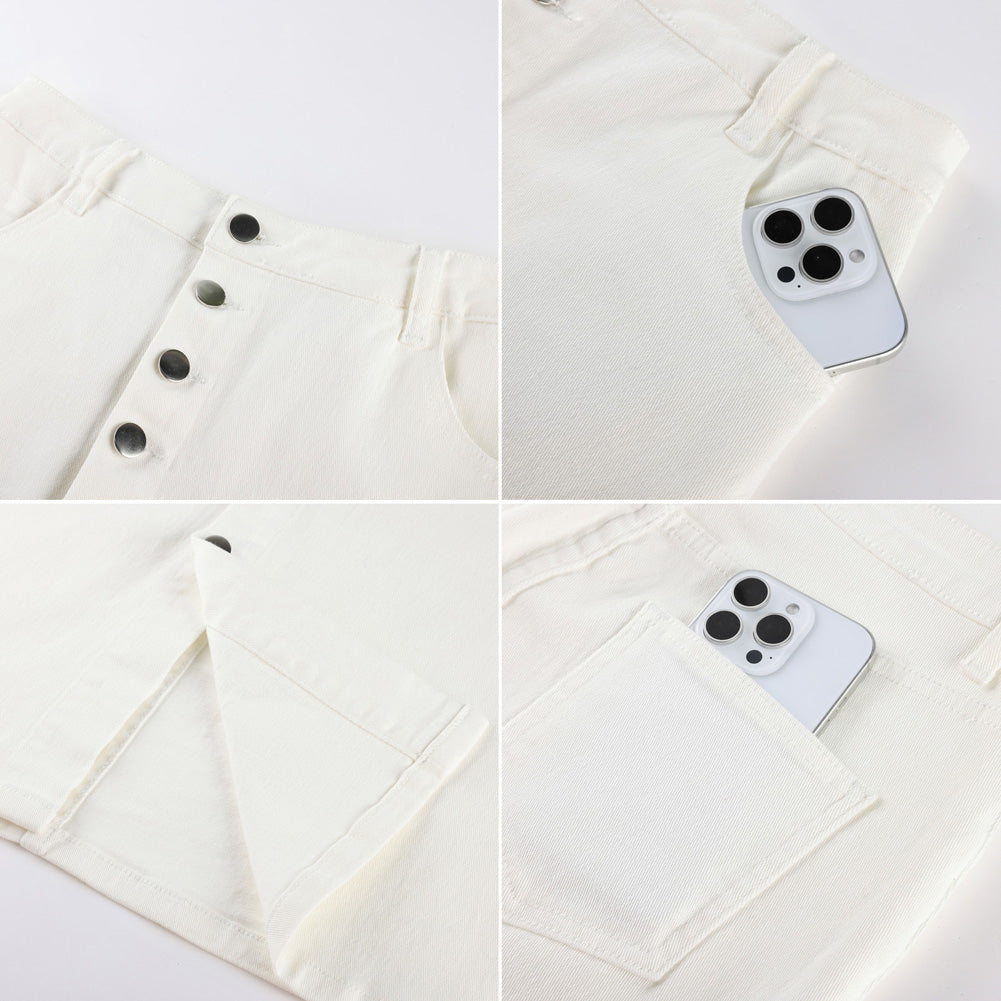 belle poque 1980s Vintage Jean Skirts for Women Front Slit Midi Work Skirt with Pockets