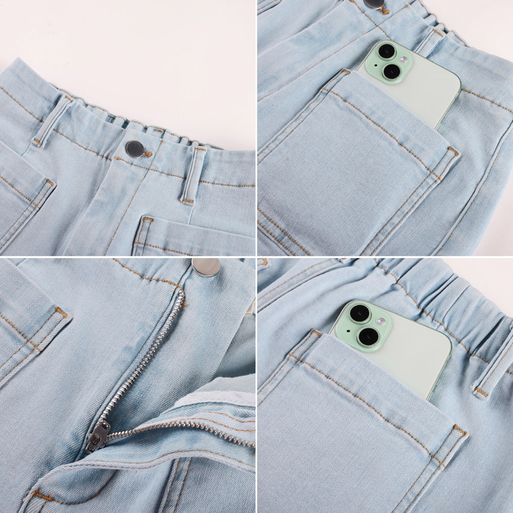 belle poque 2026 Women Jean Shorts High Waisted Micro Cargo Denim Shorts