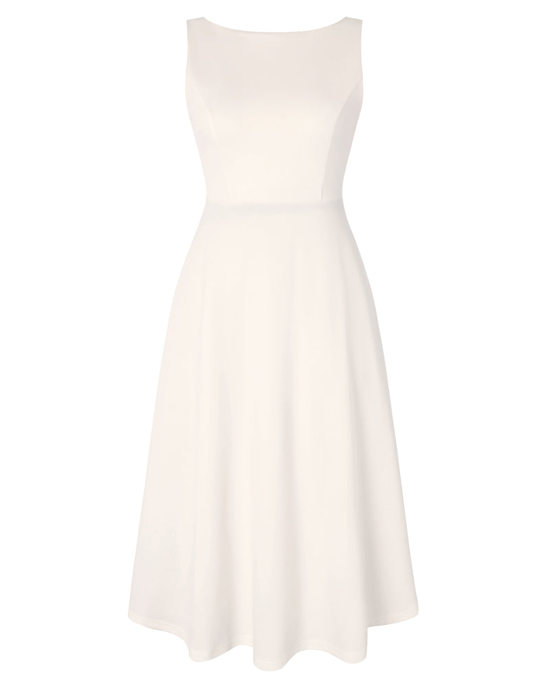 belle poque 1980s Vintage Women's Cocktail Dress Elegant A Line Midi Dresses with Pockets White