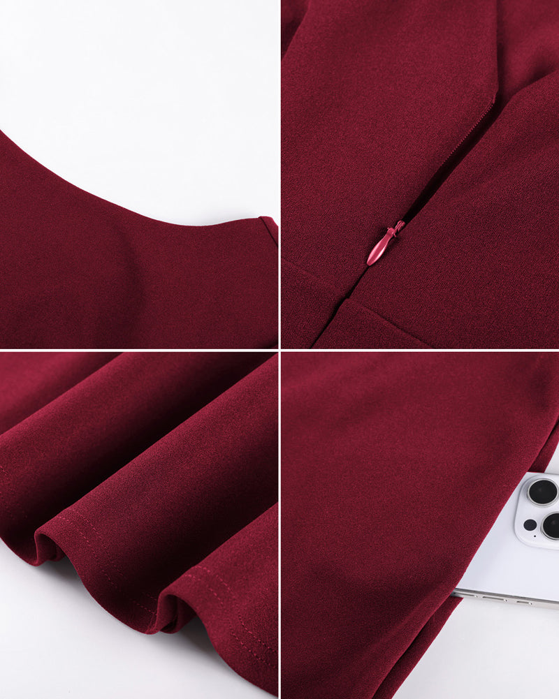 belle poque 1950s Vintage Work Dresses for Women V-Back Cocktail Dress with Pockets
