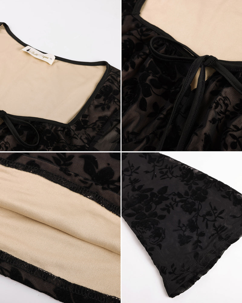 belle poque Women Vintage Date Tops Long Sleeve Mesh Lace Tops